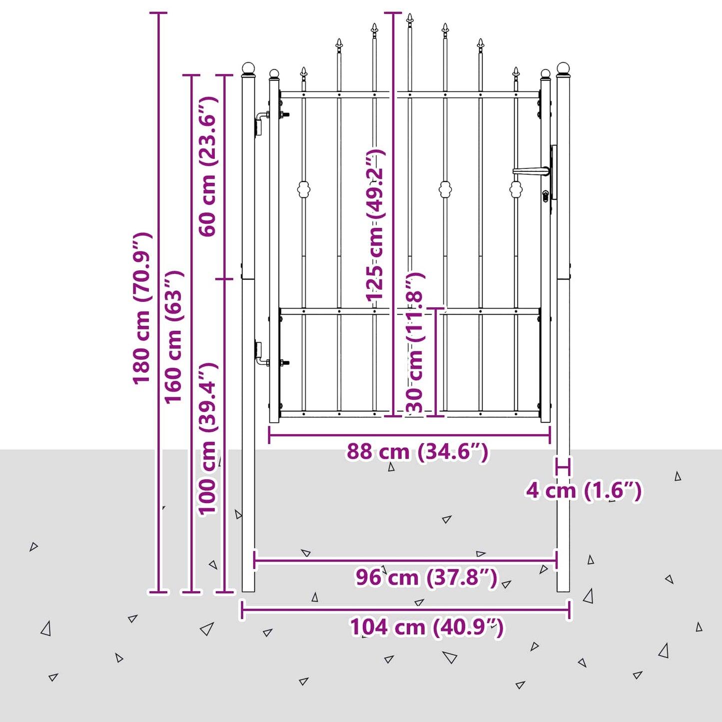 vidaXL Πύλη Φράχτη HORST 100 x 125 cm Μέταλλο Μαύρο Κλειδώσιμο