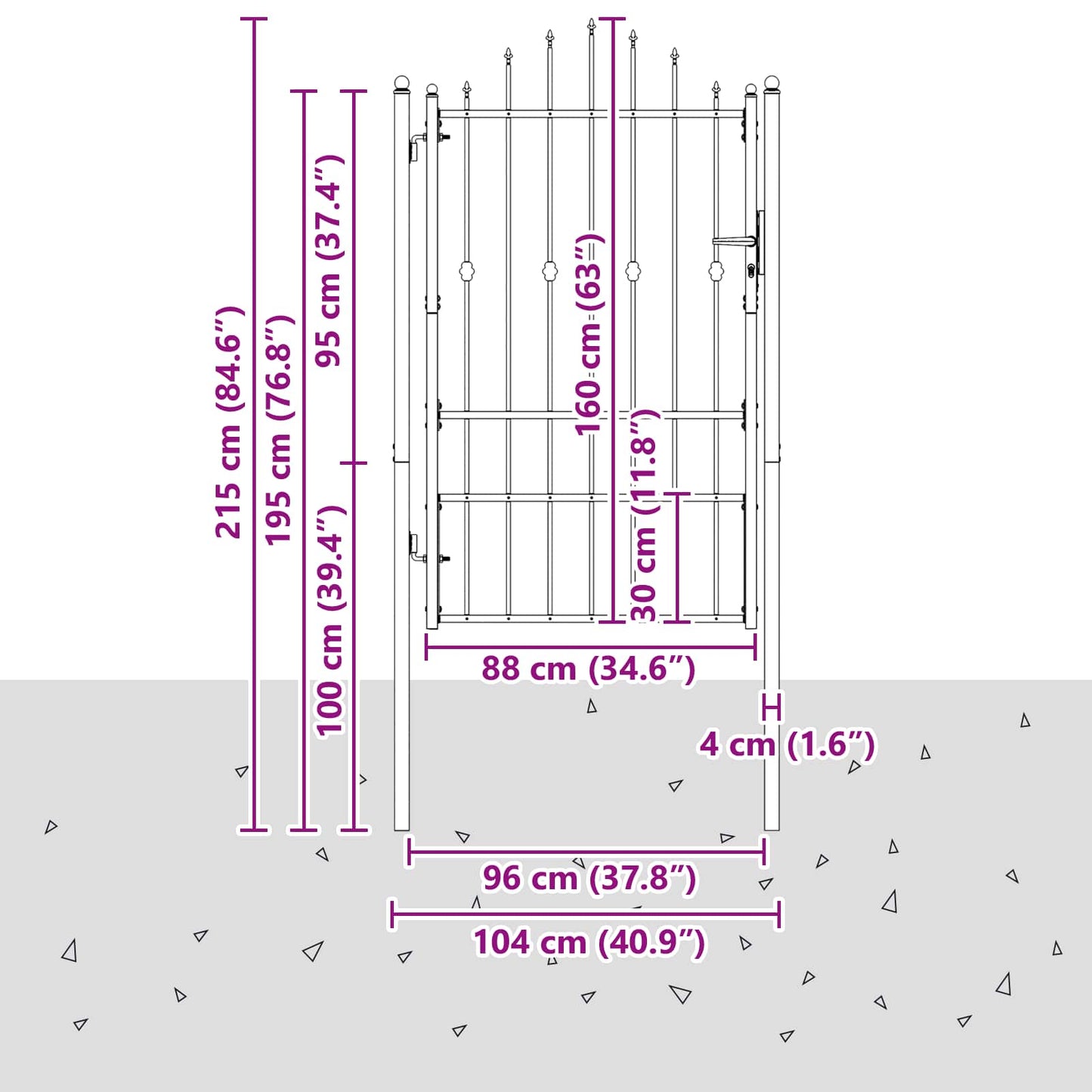 vidaXL Πύλη Φράχτη HORST 100 x 150 cm Μέταλλο Μαύρο Κλειδώσιμο