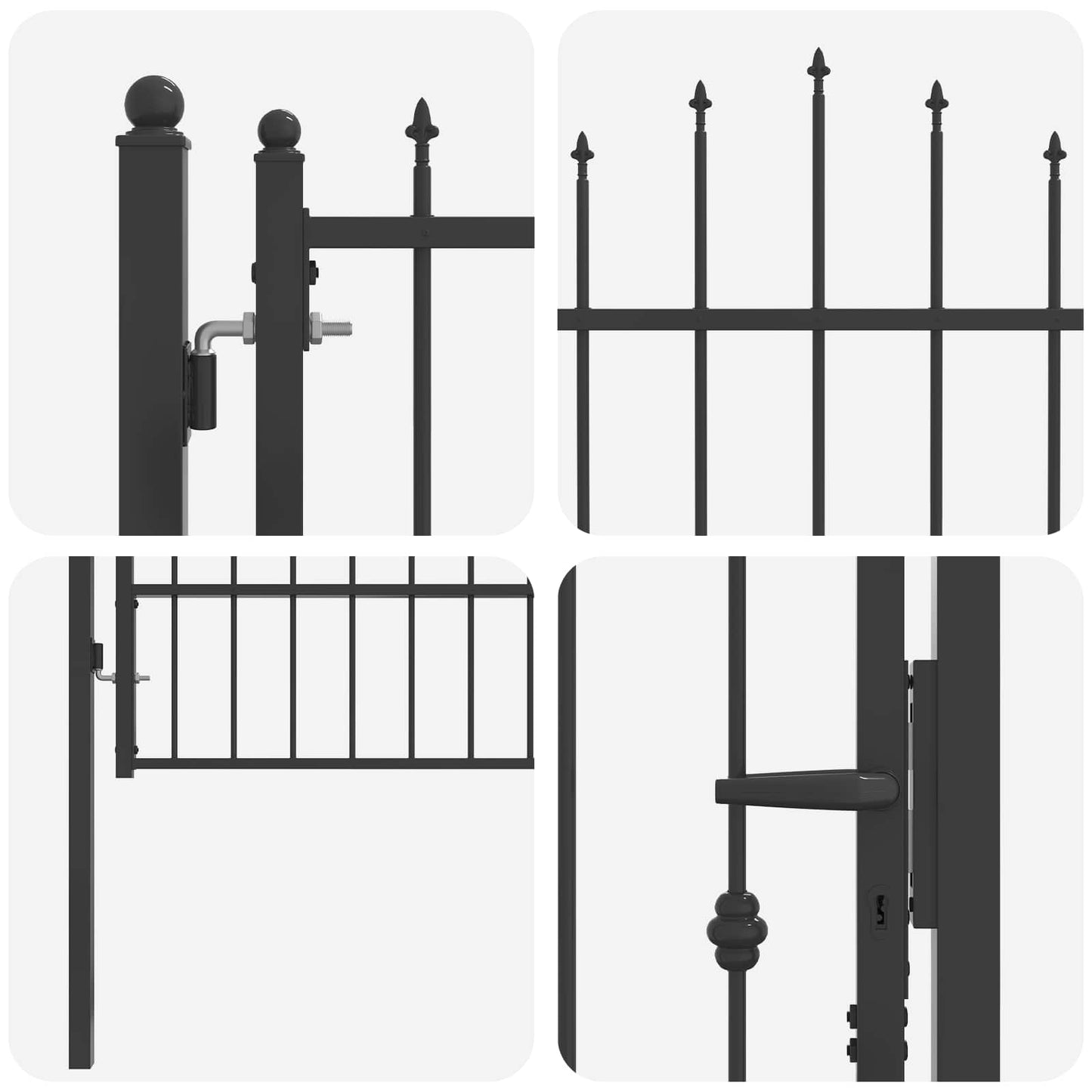 vidaXL Πύλη Φράχτη HORST 100 x 175 cm Μέταλλο Μαύρο Κλειδώσιμο