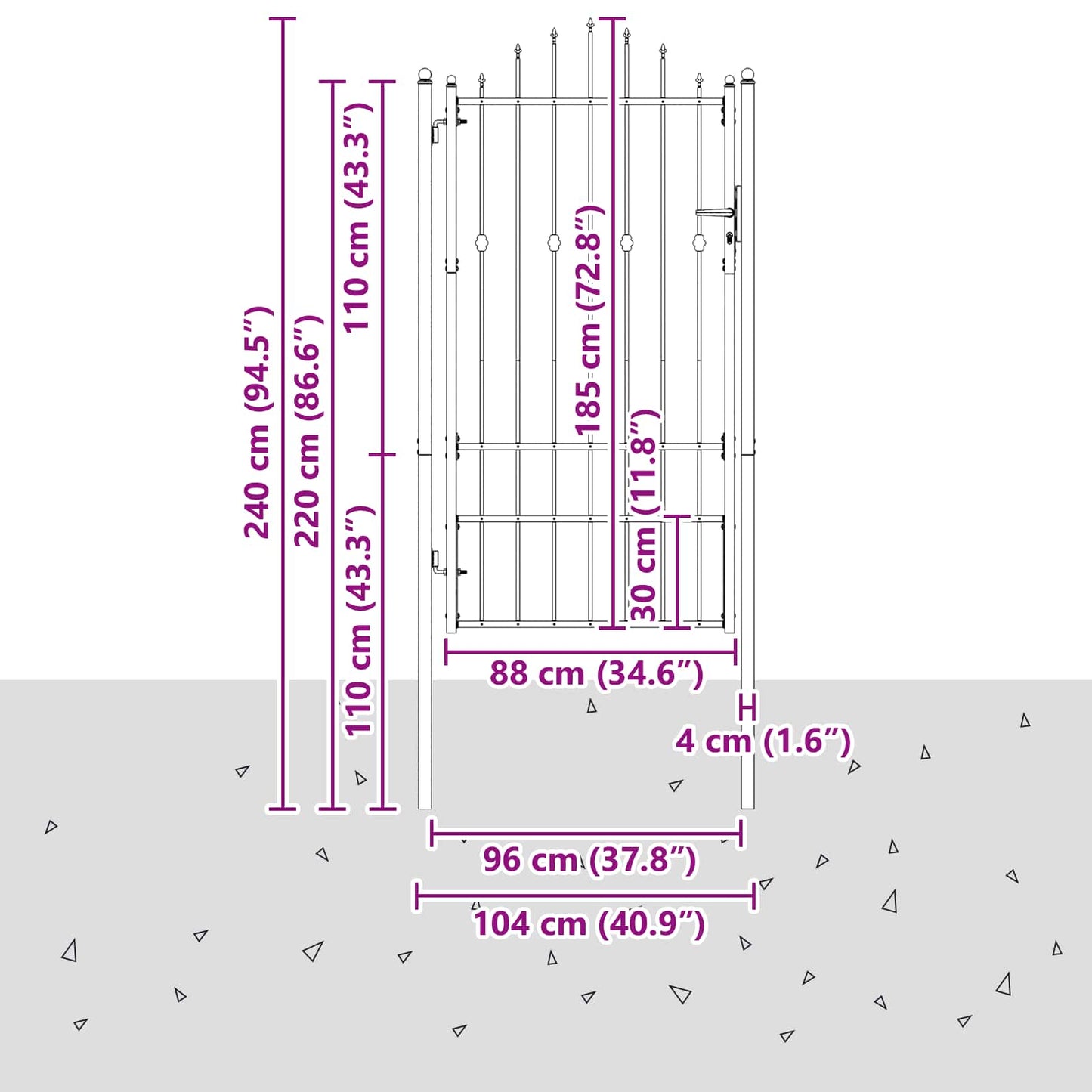 vidaXL Πύλη Φράχτη HORST 100 x 175 cm Μέταλλο Μαύρο Κλειδώσιμο
