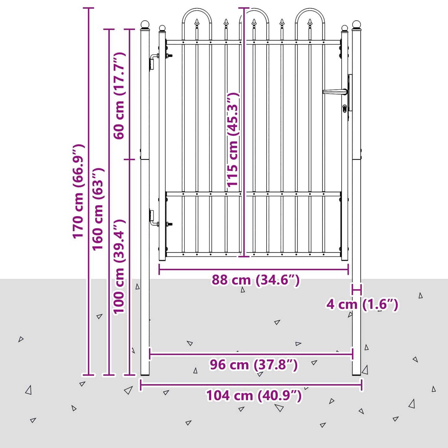 vidaXL Πύλη Φράχτη HORST 100 x 125 cm Μέταλλο Μαύρο Κλειδώσιμο