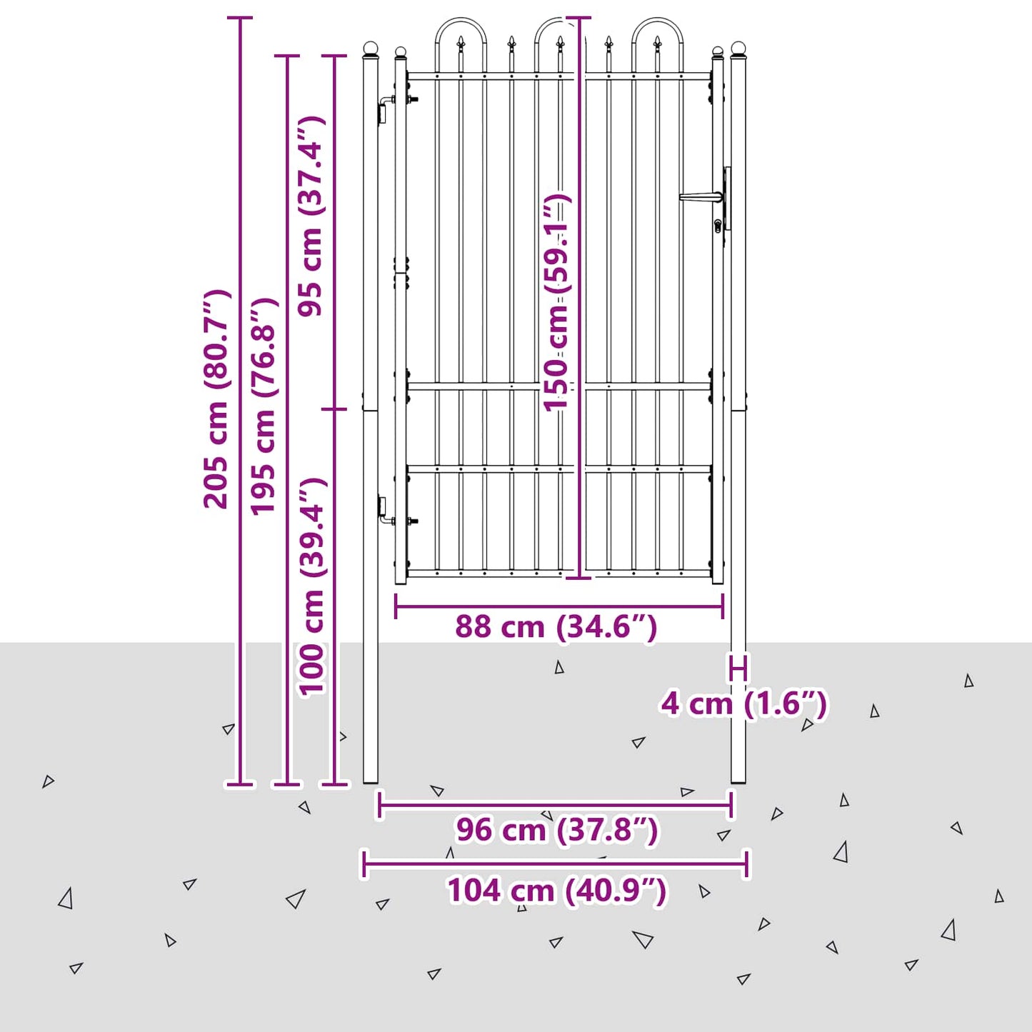 vidaXL Πύλη Φράχτη HORST 100 x 150 cm Ατσάλι Μαύρο Κλειδώσιμο