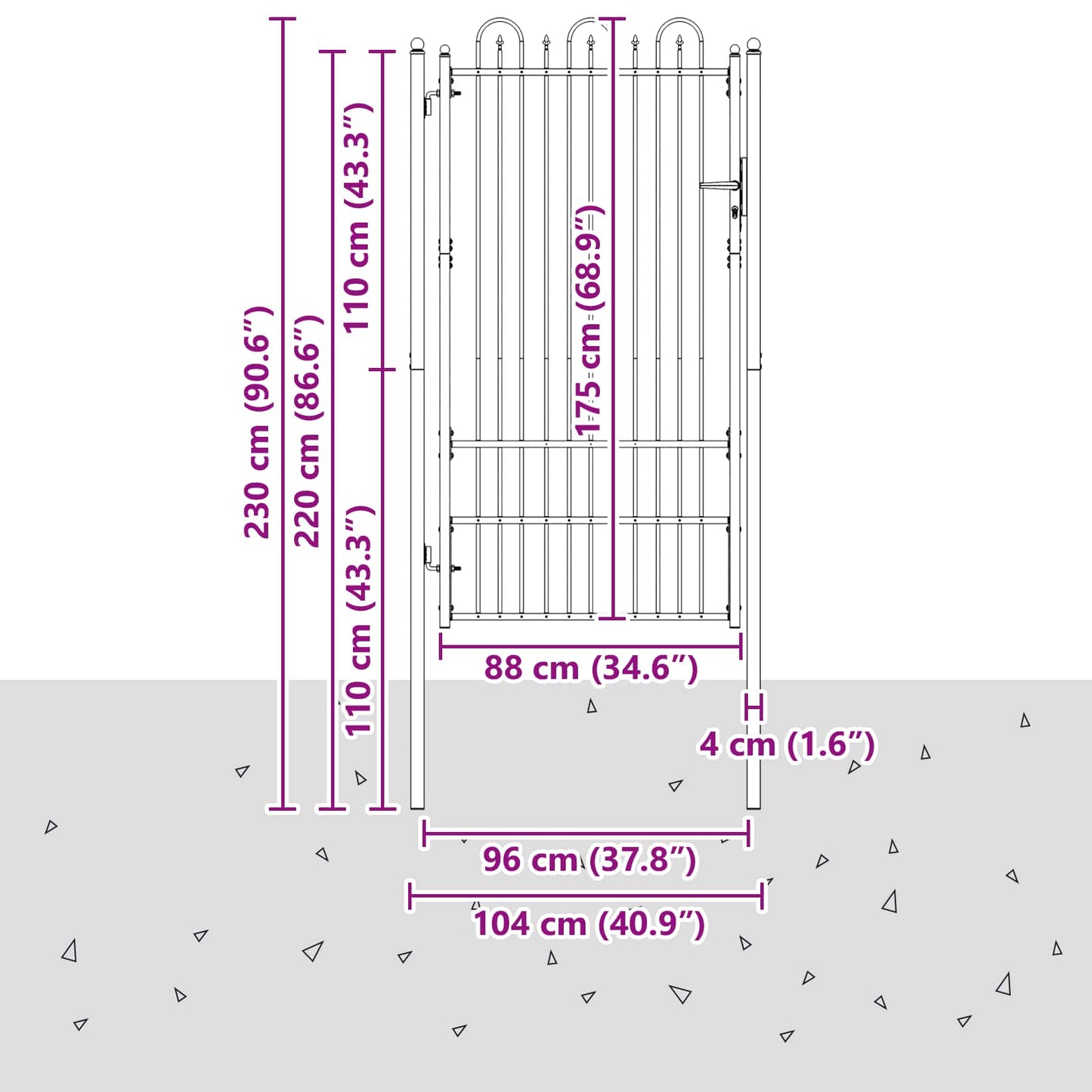 vidaXL Πύλη Φράχτη HORST 100 x 175 cm Ατσάλι Μαύρο Κλειδώσιμο