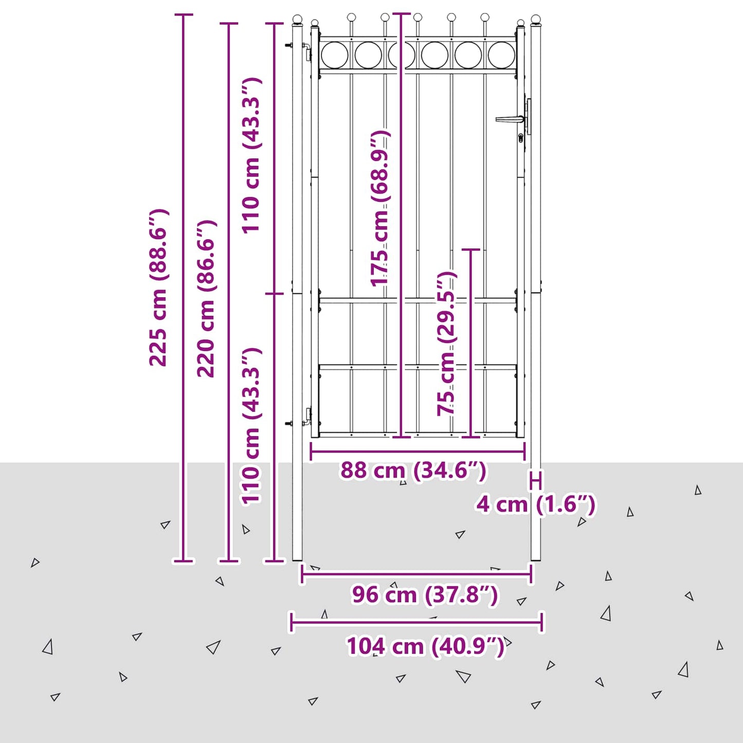 vidaXL Πύλη Φράχτη HORST 100 x 175 cm Μέταλλο Μαύρο Κλειδώσιμο