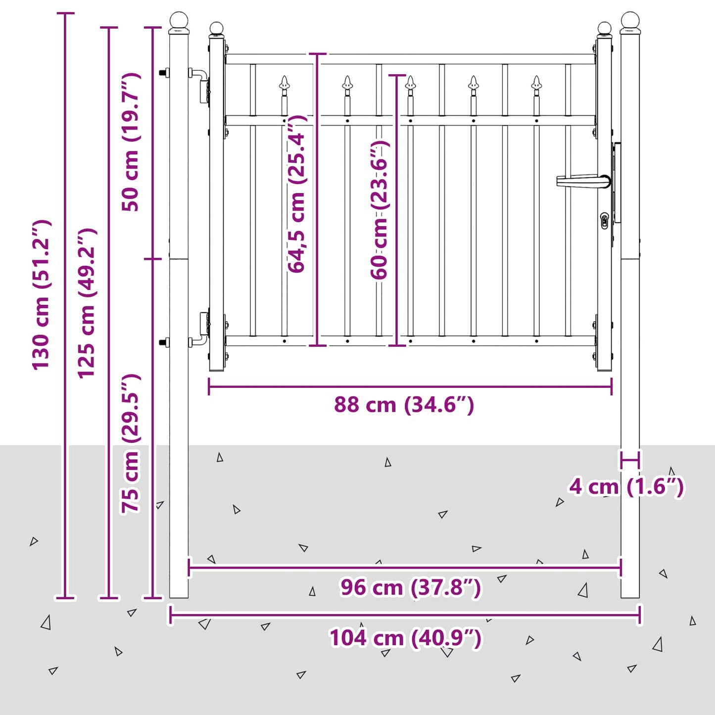 vidaXL Πύλη Φράχτη HORST 100 x 75 cm Μέταλλο Μαύρο Κλειδώσιμο