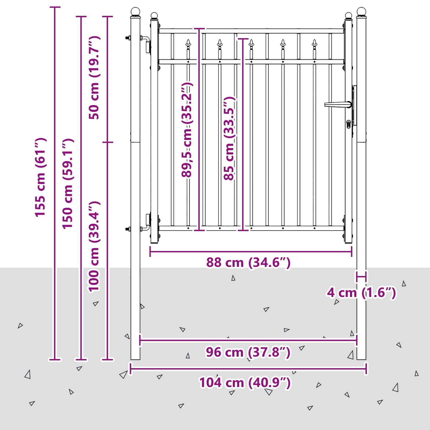 vidaXL Πύλη Φράχτη HORST 100 x 100 cm Μέταλλο Μαύρο Κλειδώσιμο