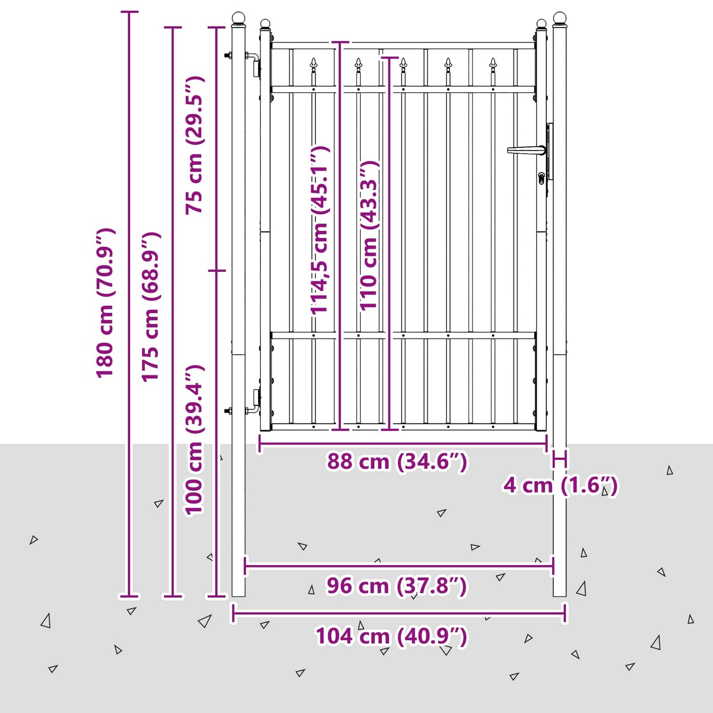 vidaXL Πύλη Φράχτη HORST 100 x 125 cm Μέταλλο Μαύρο Κλειδώσιμο