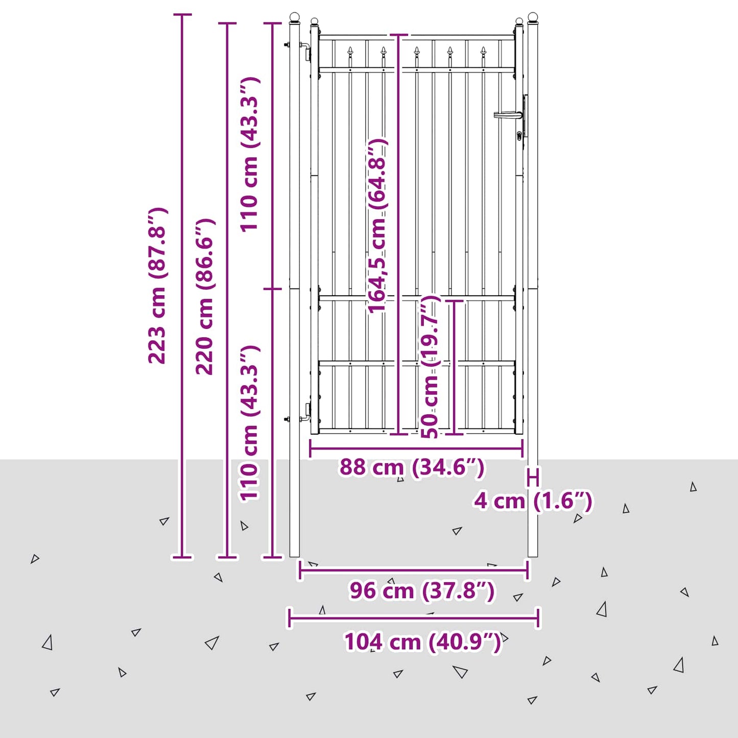 vidaXL Πύλη Φράχτη HORST 100 x 175 cm Μέταλλο Μαύρο Κλειδώσιμο