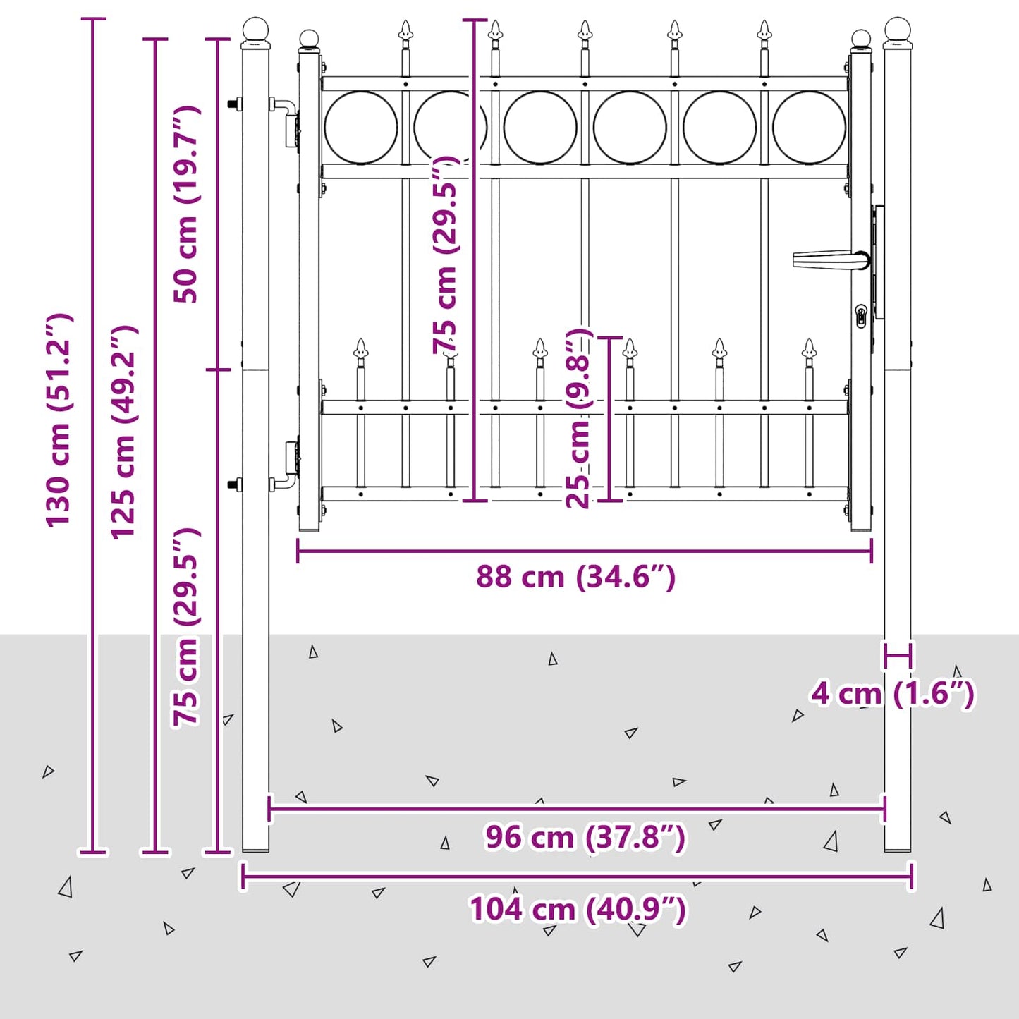 vidaXL Πύλη Φράχτη HORST 100 x 75 cm Μέταλλο Μαύρο Κλειδώσιμο