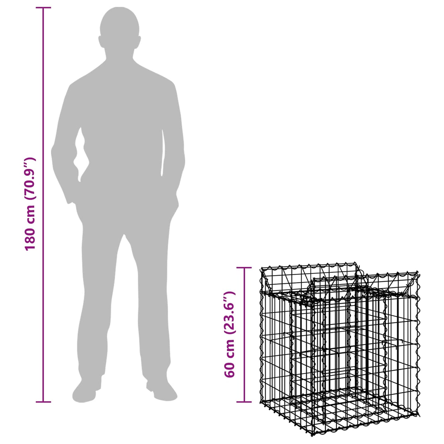 vidaXL Ανασηκωμένο κρεβάτι gabion Ασημί 50 x 50 x 60 cm