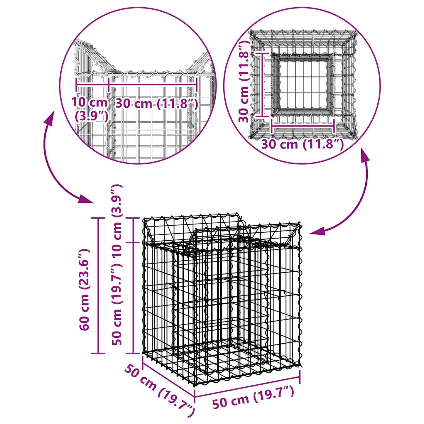 vidaXL Ανασηκωμένο κρεβάτι gabion Ασημί 50 x 50 x 60 cm