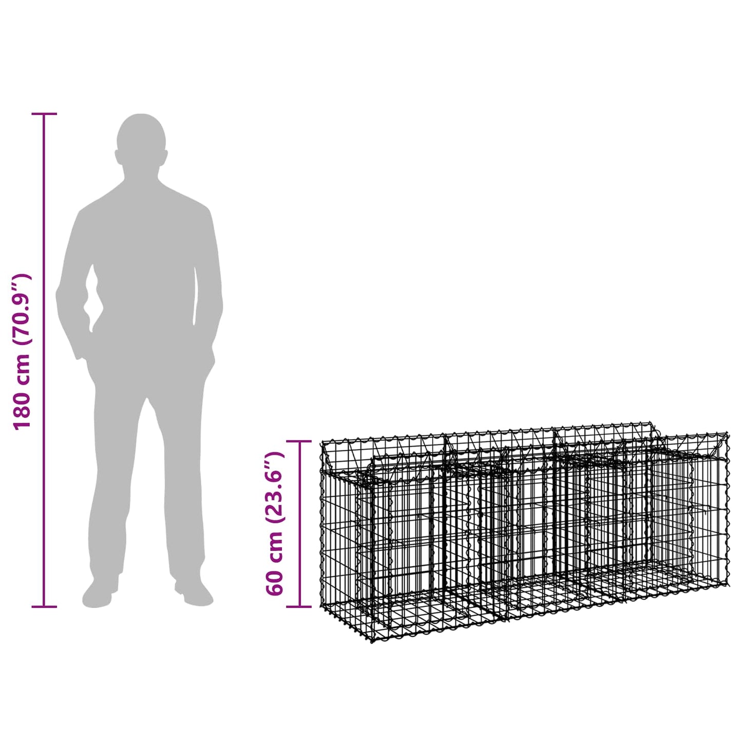 vidaXL Ανασηκωμένο κρεβάτι gabion Ασημί 150 x 50 x 60 εκ