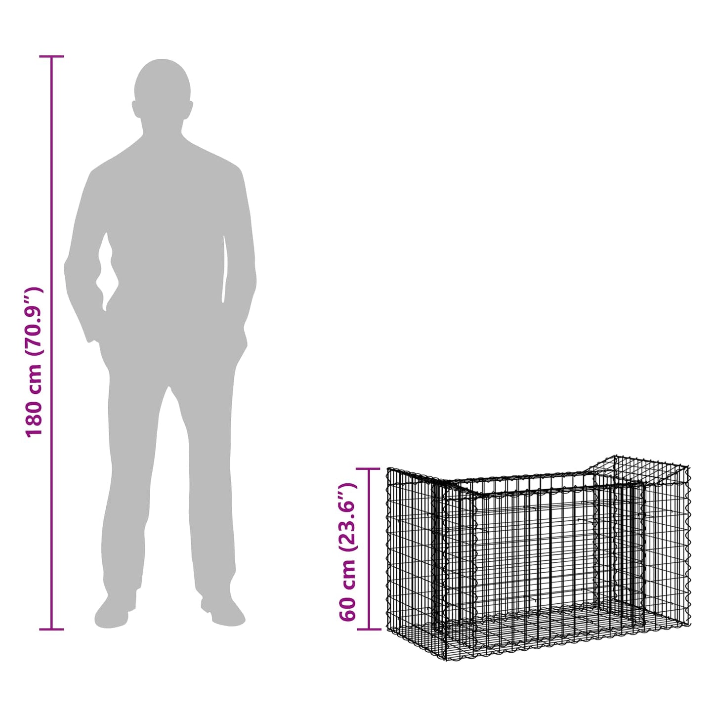 vidaXL Ανασηκωμένο κρεβάτι gabion Ασημί 50 x 100 x 60 εκ