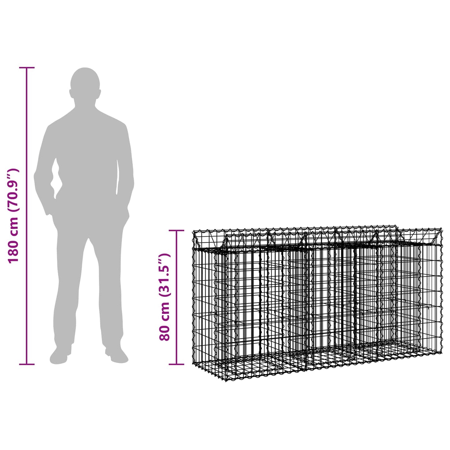 vidaXL Ανασηκωμένο κρεβάτι gabion Ασημί 150 x 50 x 80 εκ