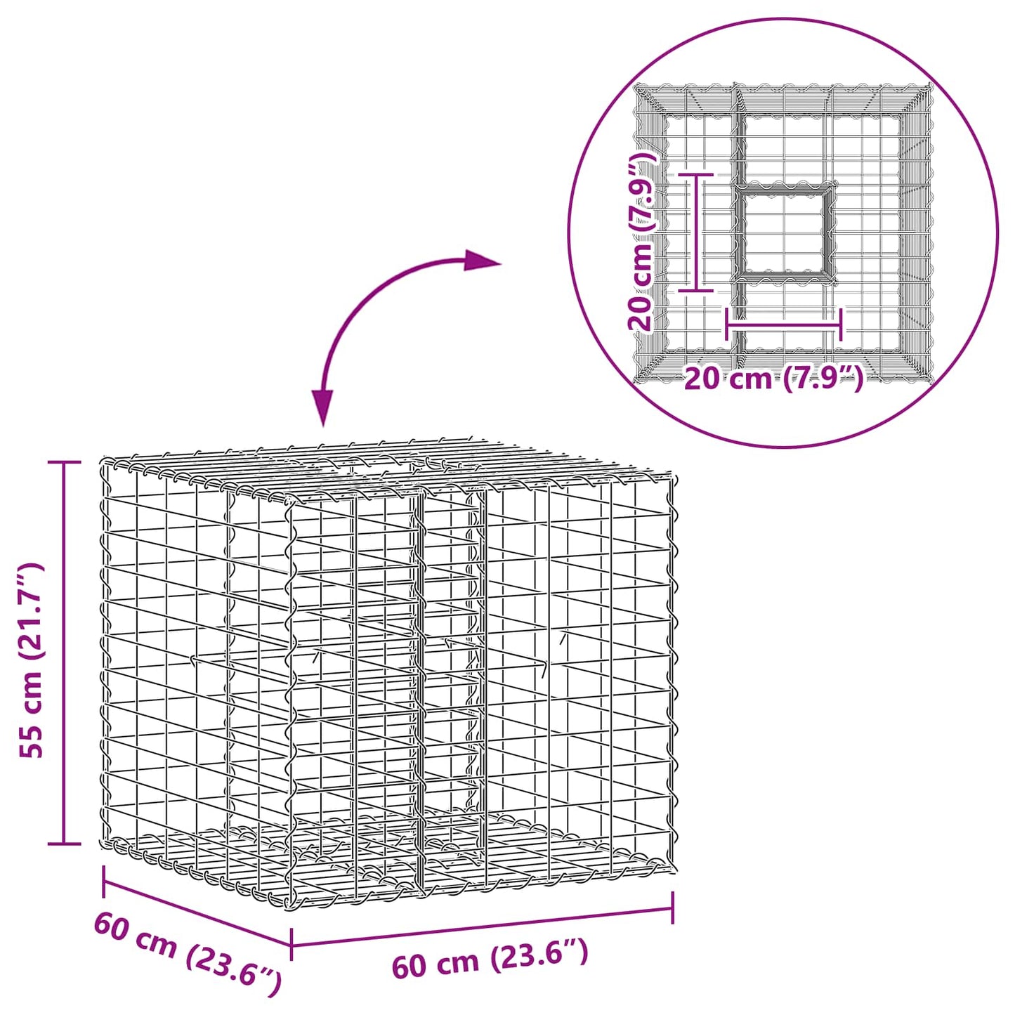 vidaXL Ανασηκωμένο κρεβάτι gabion Ασημί 60 x 60 x 55 εκ