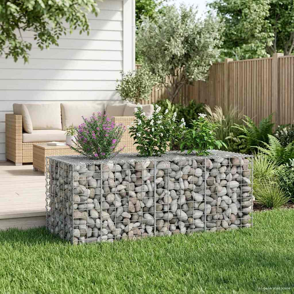 vidaXL Ανασηκωμένο κρεβάτι gabion Ασημί 140 x 60 x 55 εκ