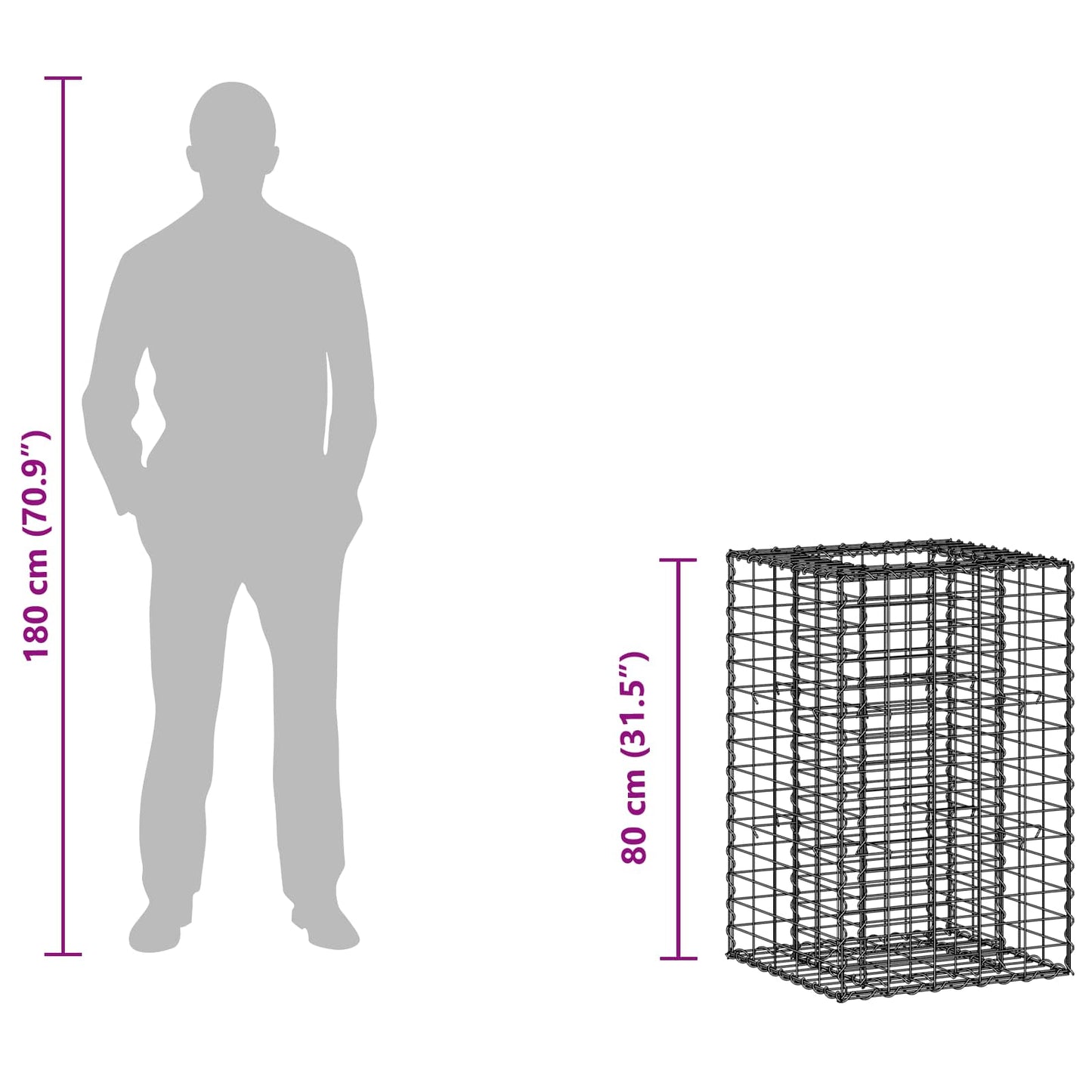 vidaXL Ανασηκωμένο κρεβάτι gabion Ασημί 50 x 50 x 80 cm