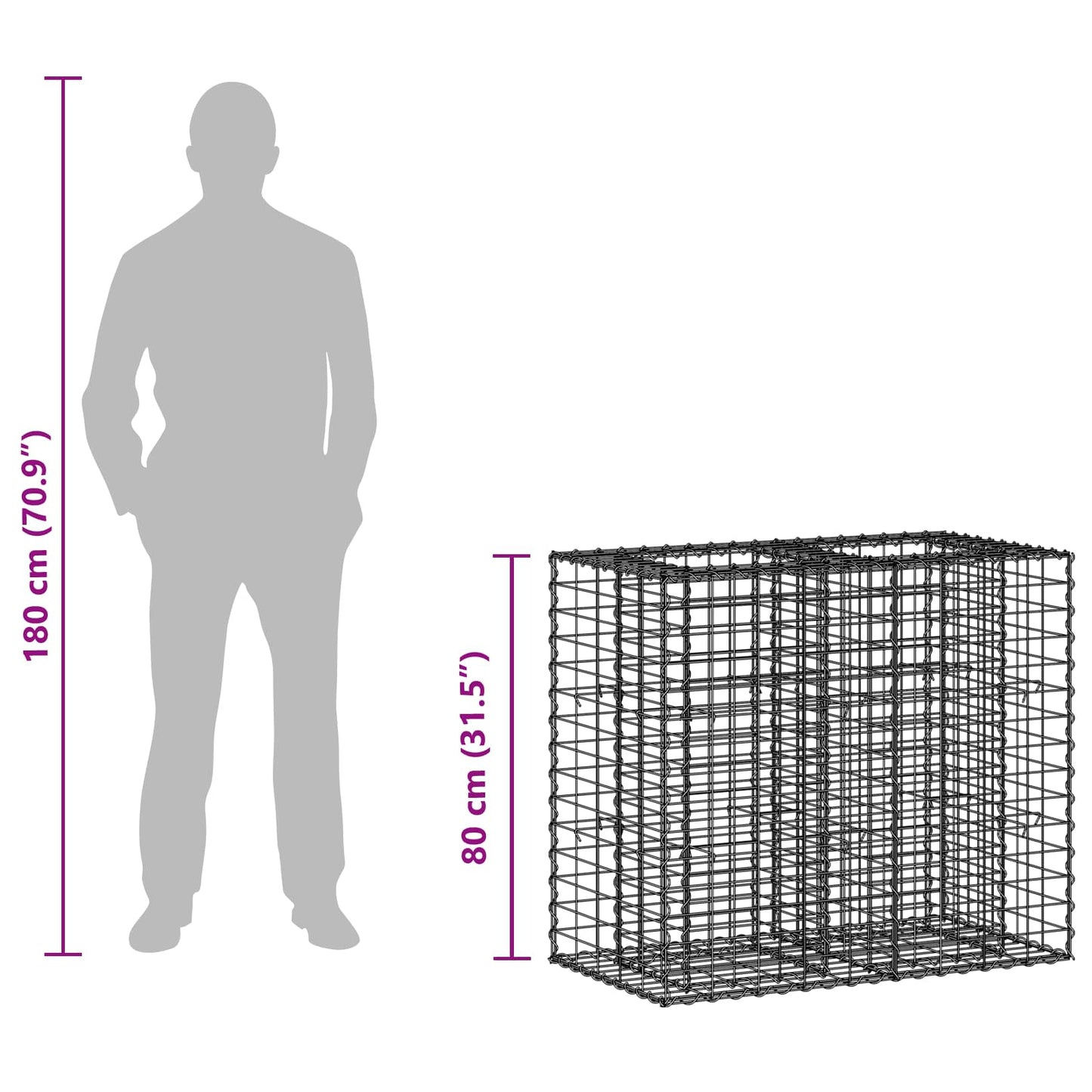 vidaXL Ανασηκωμένο κρεβάτι gabion Ασημί 90 x 50 x 80 εκ