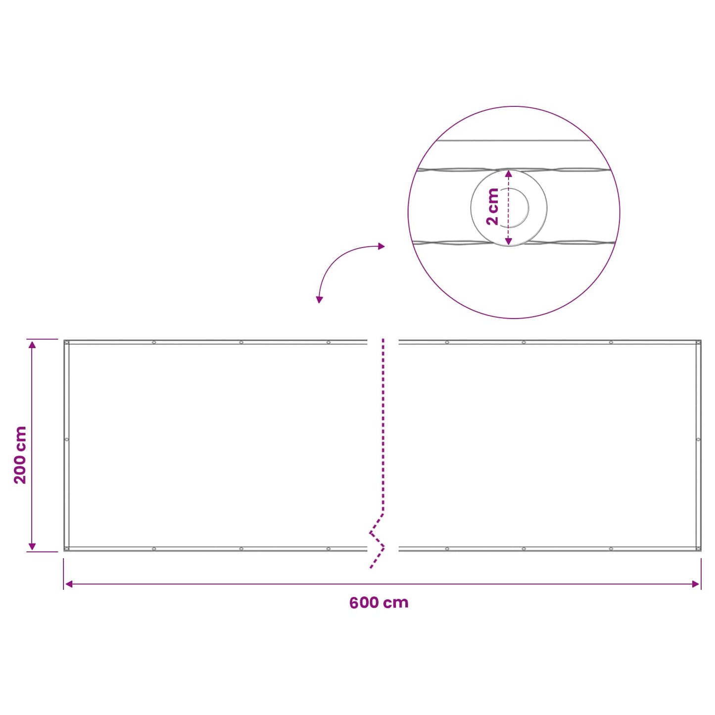 vidaXL Αδιάφανο σκίαστρο μπαλκονιού 200 x 600 cm