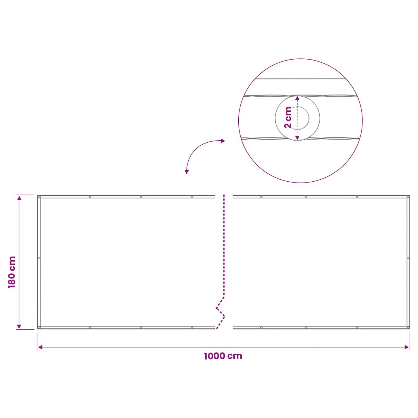 vidaXL Αδιάφανο σκίαστρο μπαλκονιού 180 x 1000 cm Polyester Μπορντό