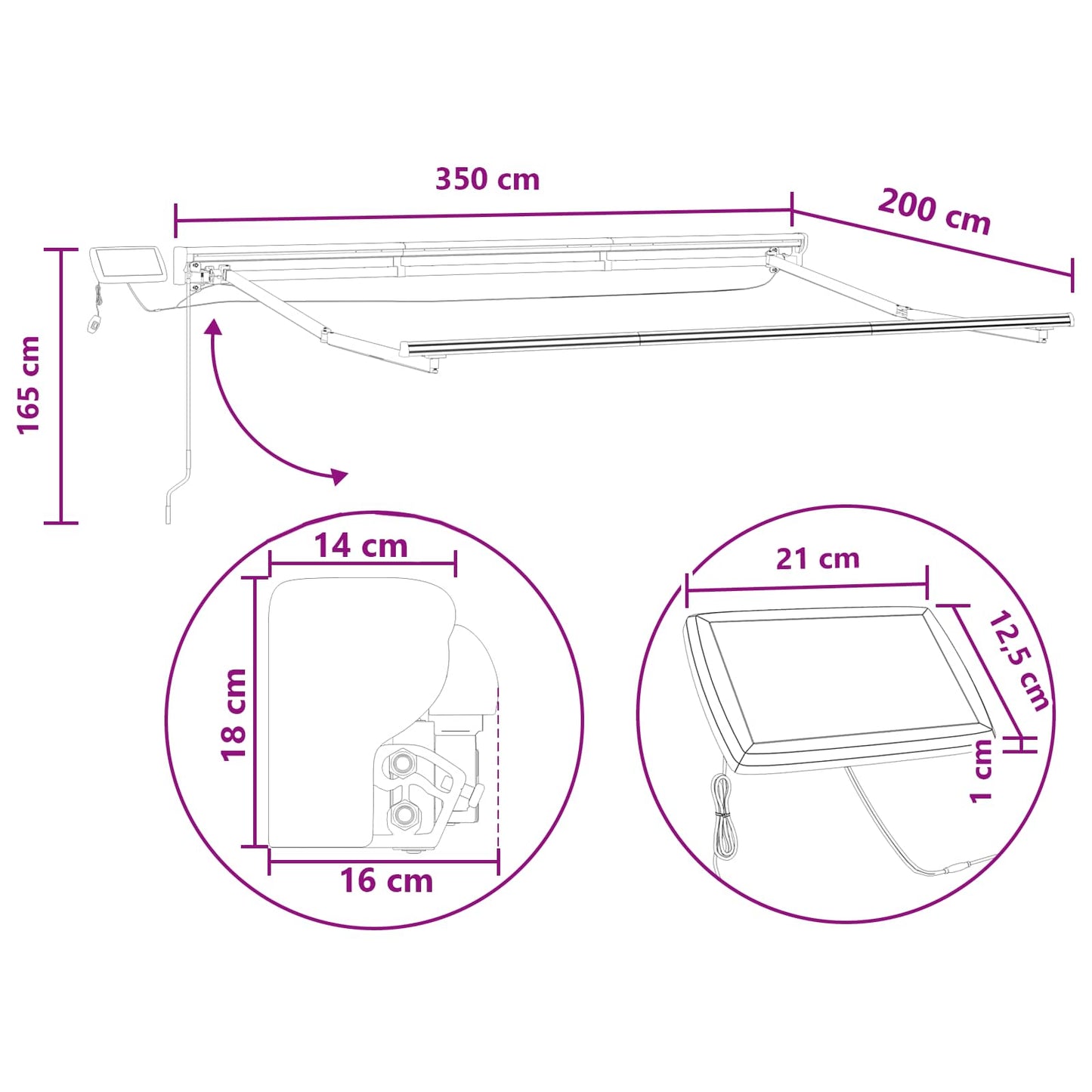 vidaXL Χειροκίνητο πλαίσιο τέντας με LED 3,5 x 2 m