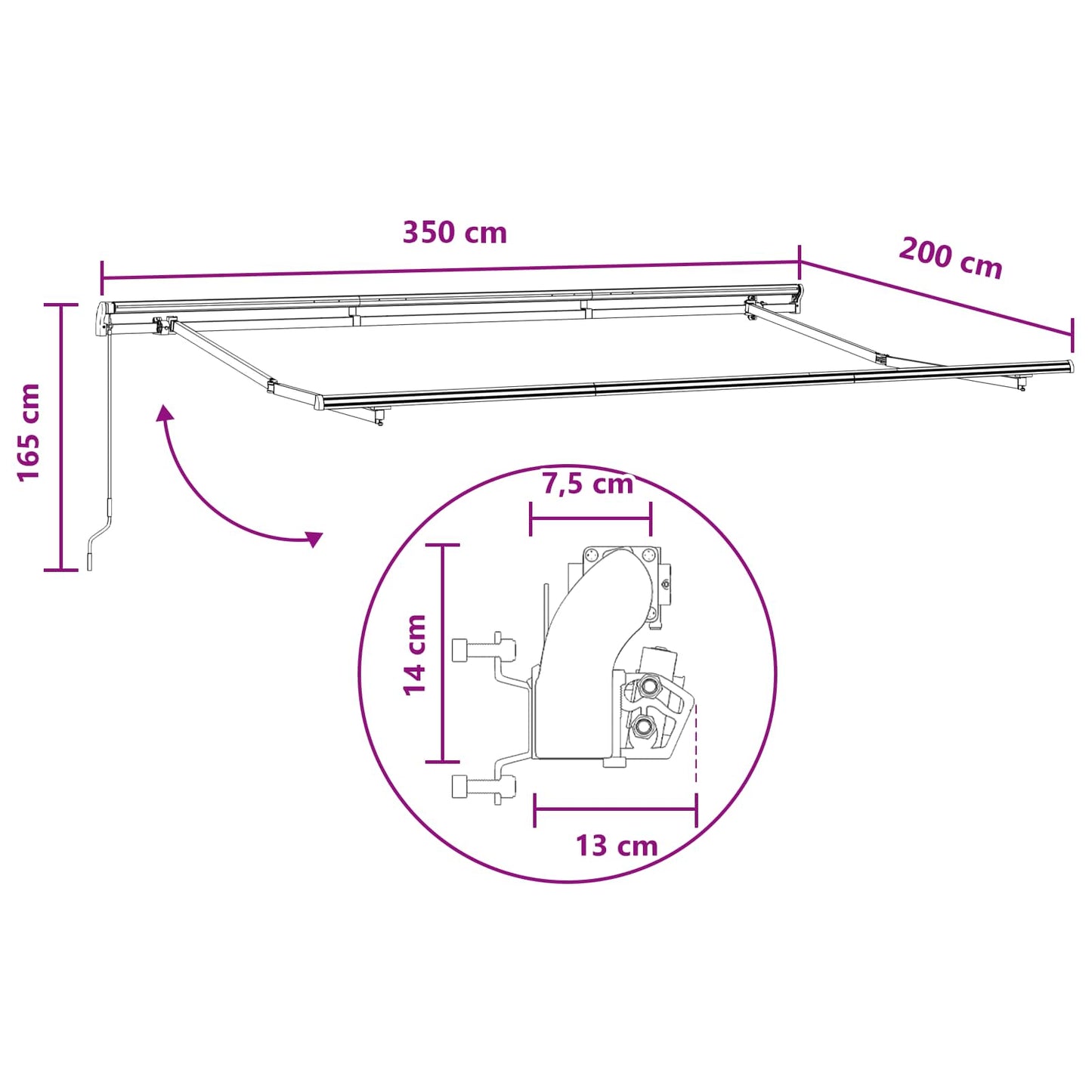 vidaXL Αναδιπλούμενη τέντα Άμμος 3,5 x 2 m ύφασμα