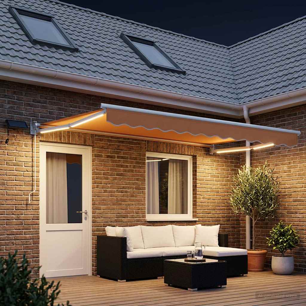 vidaXL Χειροκίνητη αναδιπλούμενη τέντα με LED Άμμος