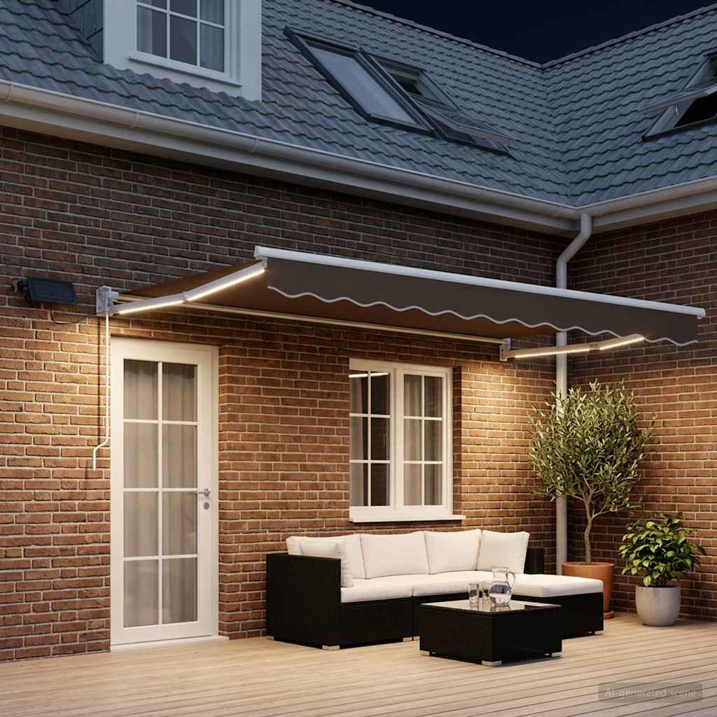 vidaXL Χειροκίνητη αναδιπλούμενη τέντα με LED Taupe