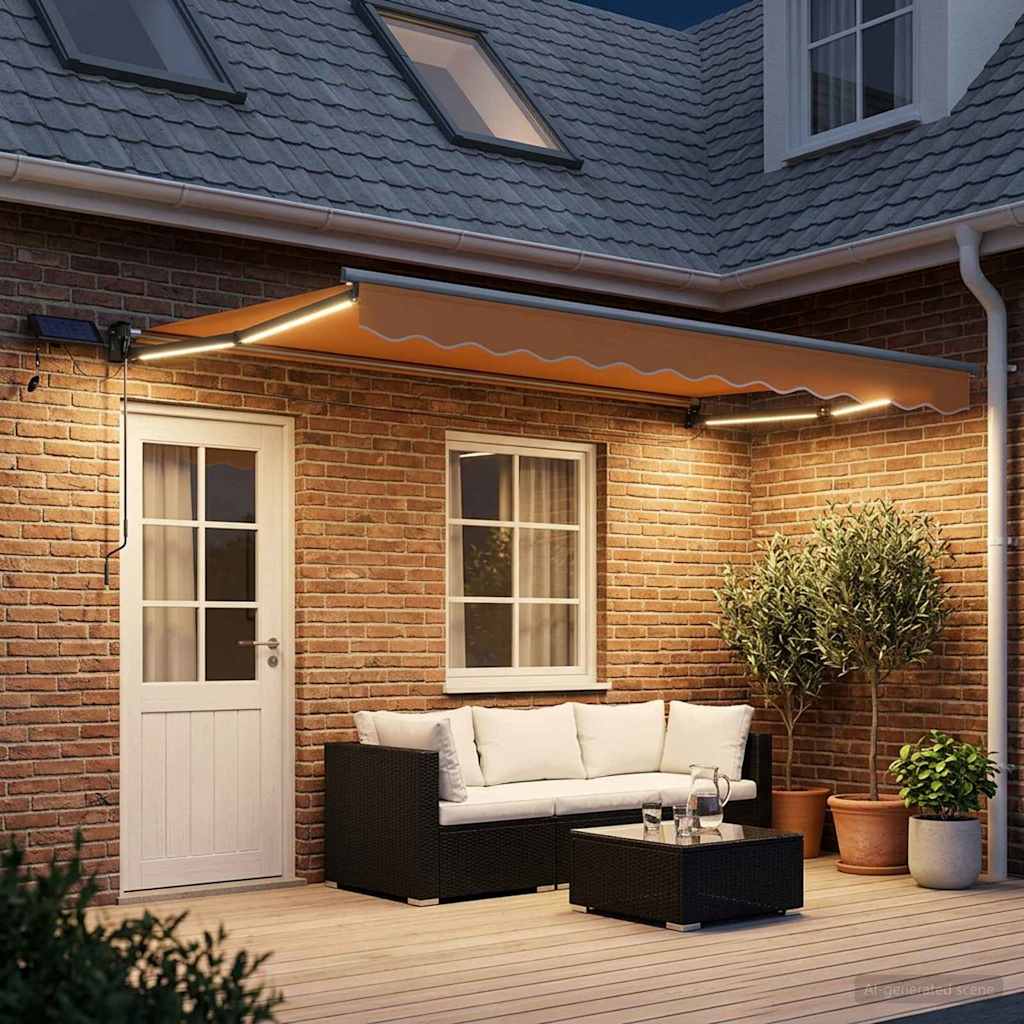 vidaXL Χειροκίνητη αναδιπλούμενη τέντα με LED Άμμος
