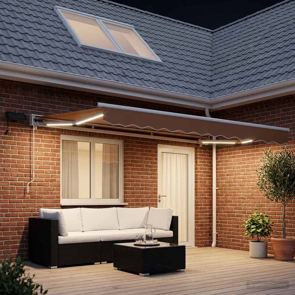 vidaXL Χειροκίνητο πλαίσιο τέντας με LED Άμμος 5 x 3,5 μ