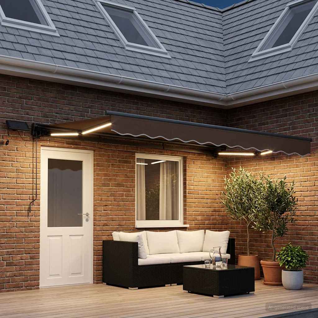 vidaXL Χειροκίνητο πλαίσιο τέντας με LED Taupe 4 x 3,5 μ