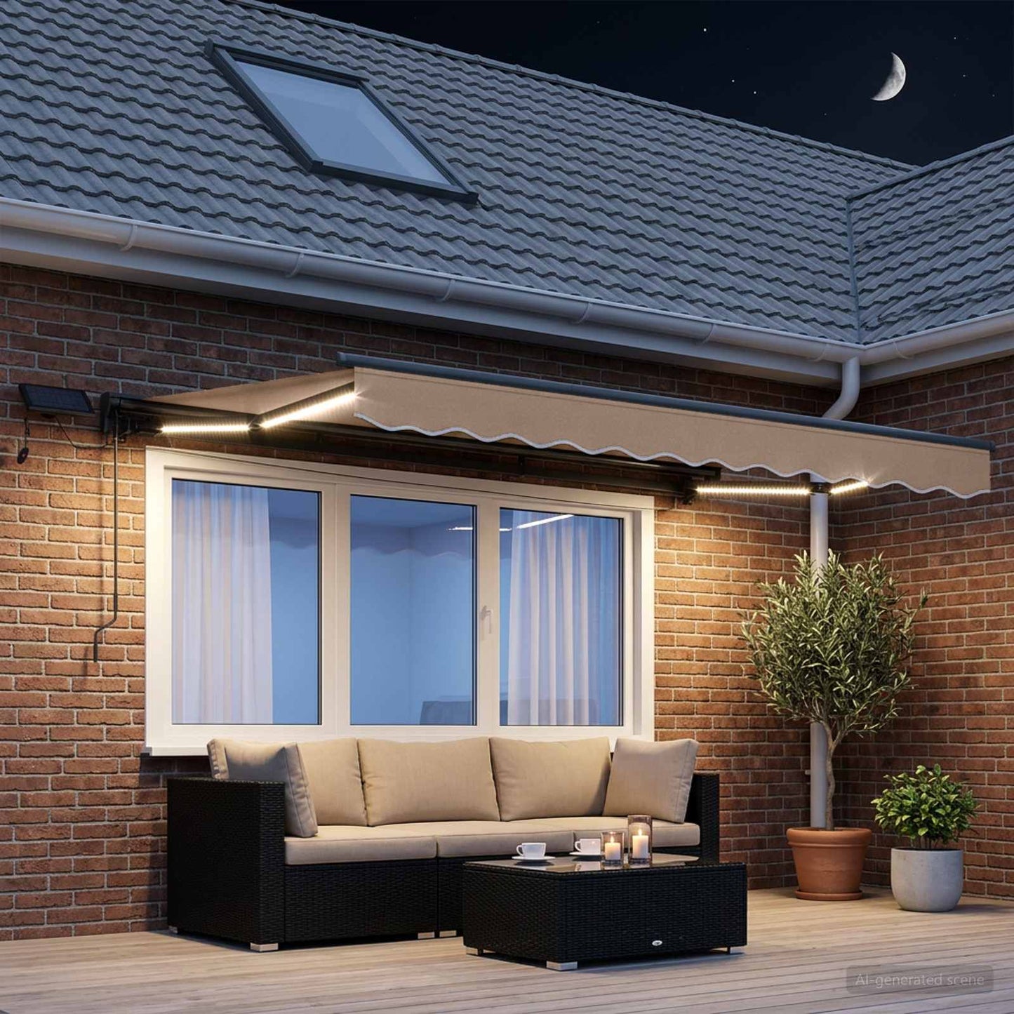 vidaXL Χειροκίνητο πλαίσιο τέντας με LED Taupe 3,5 x 2,5 μ