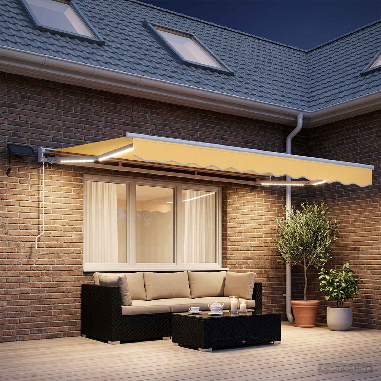 vidaXL Χειροκίνητο πλαίσιο τέντας με LED Άμμος 4 x 3 μ