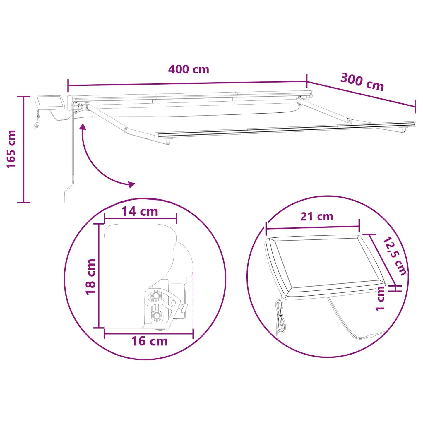 vidaXL Χειροκίνητο πλαίσιο τέντας με LED Άμμος 4 x 3 μ