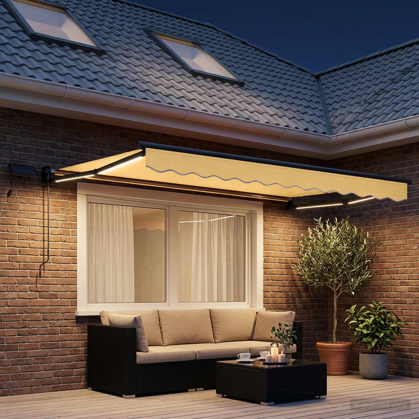 vidaXL Χειροκίνητη αναδιπλούμενη τέντα με LED Άμμος