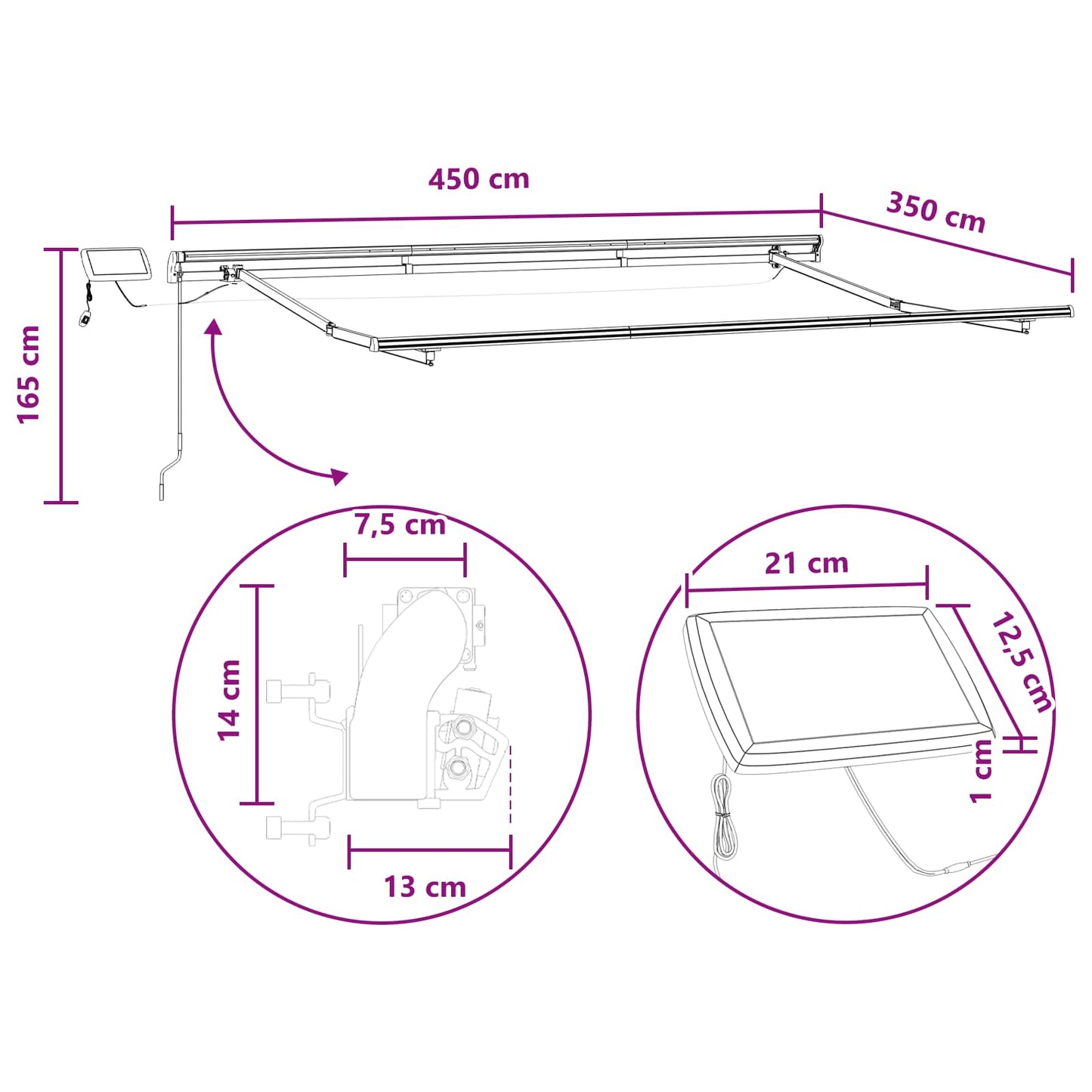 vidaXL Αναδιπλούμενη τέντα Taupe 450 x 350 εκ Ύφασμα και αλουμίνιο
