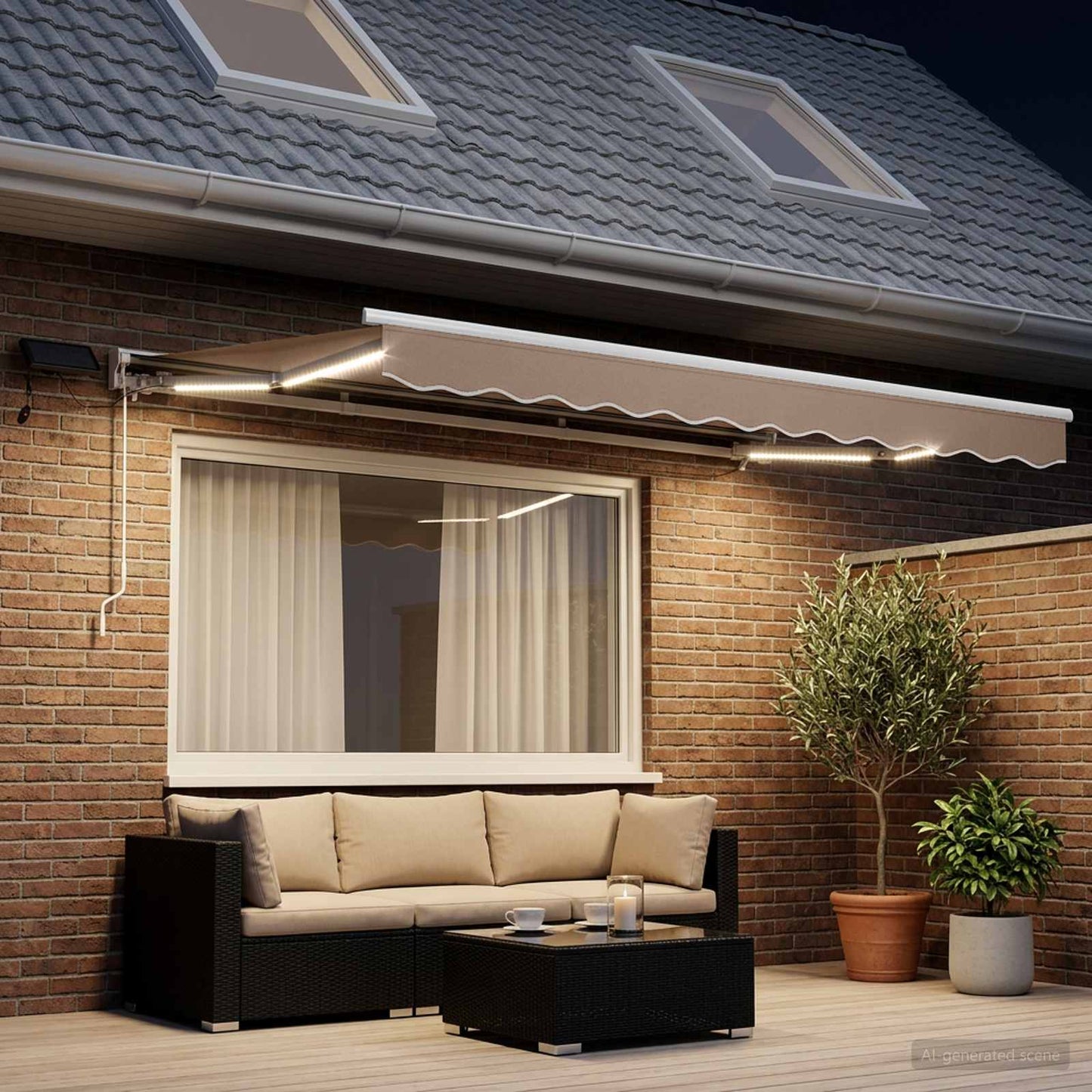 vidaXL Χειροκίνητο πλαίσιο τέντας με LED Taupe 5 x 3 m