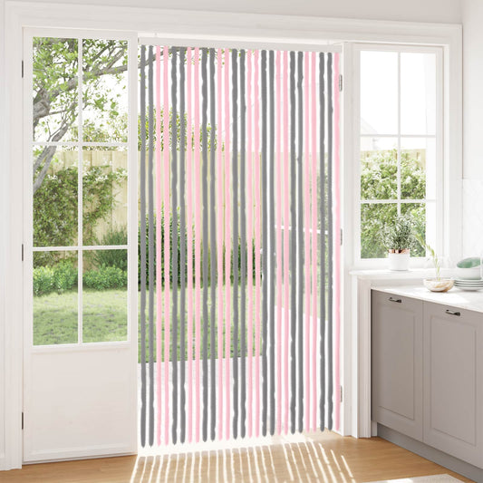 vidaXL Κουρτίνα εντόμων Chenille Ασημί Γκρι και Ροζ 118 x 220 cm