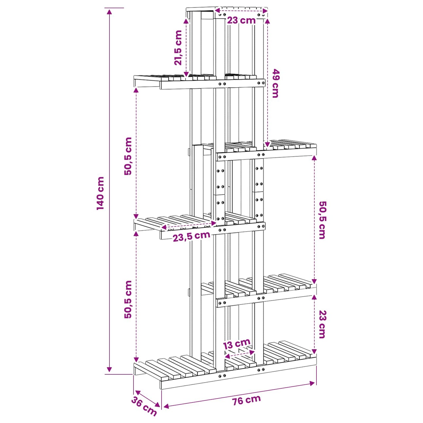 vidaXL Βάση φυτών Λευκό 68 x 23,5 x 140 εκ. Στερεό Ξύλο Ακακίας