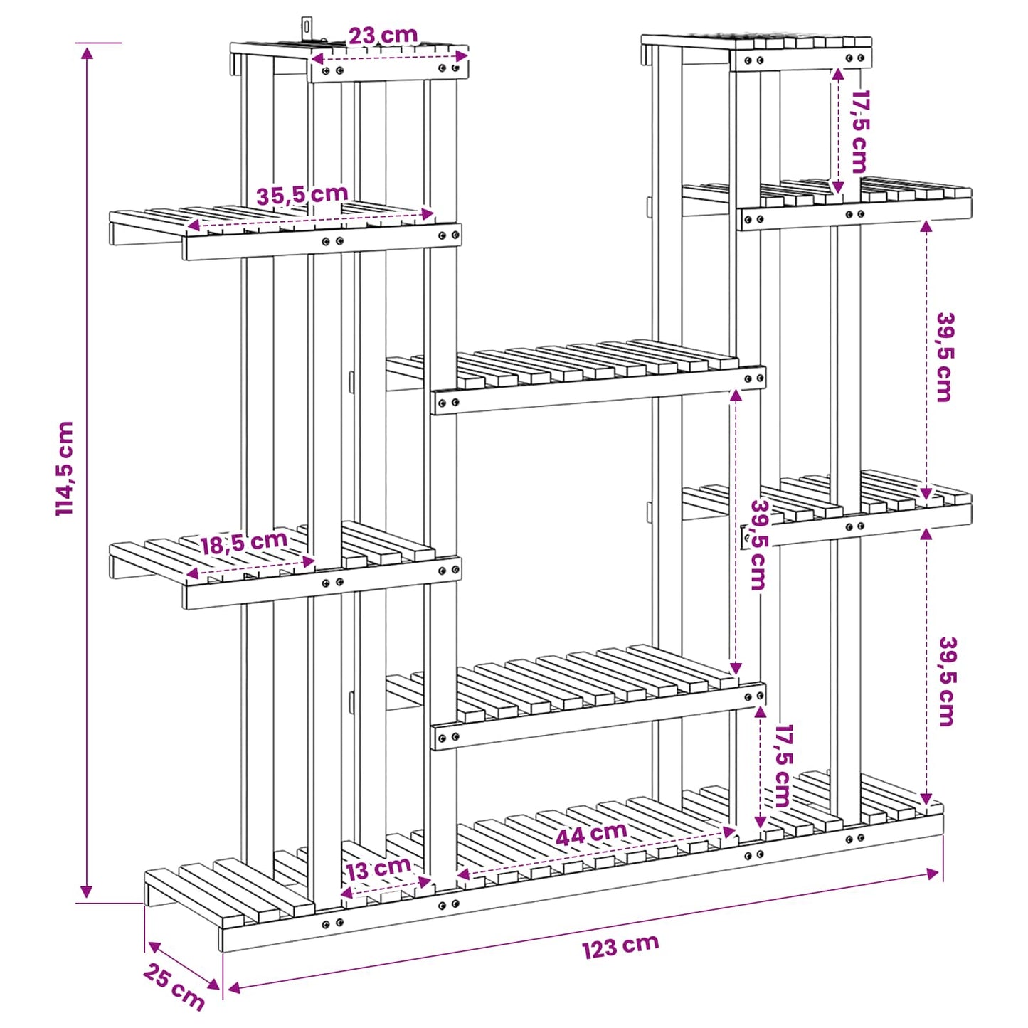 vidaXL Βάση φυτών Λευκό 123 x 25 x 114,5 εκ. Στερεό Ξύλο Ακακίας
