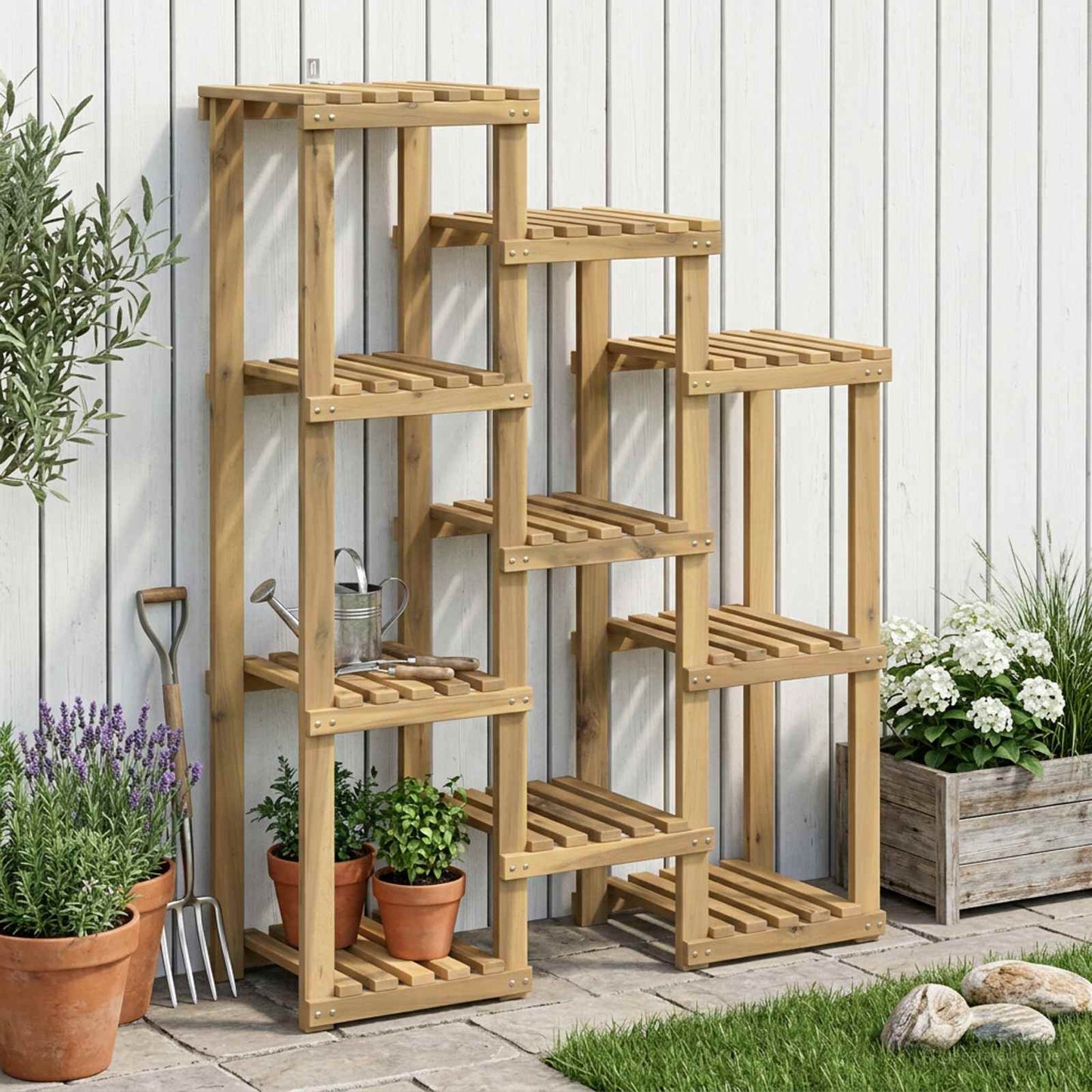 vidaXL Βάση φυτών Λευκό 85 x 30 x 114,5 εκ. Στερεό Ξύλο Ακακίας