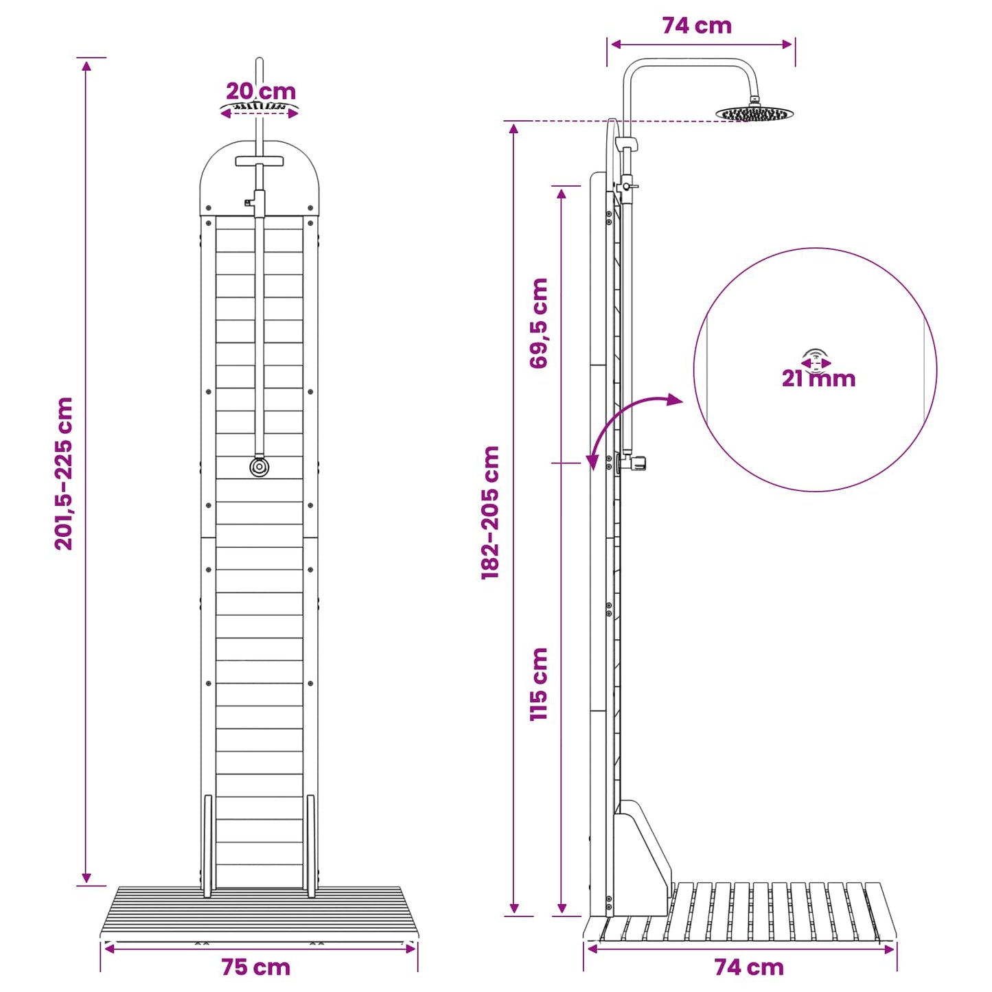 vidaXL Εξωτερικό ντους 225 cm Λευκό