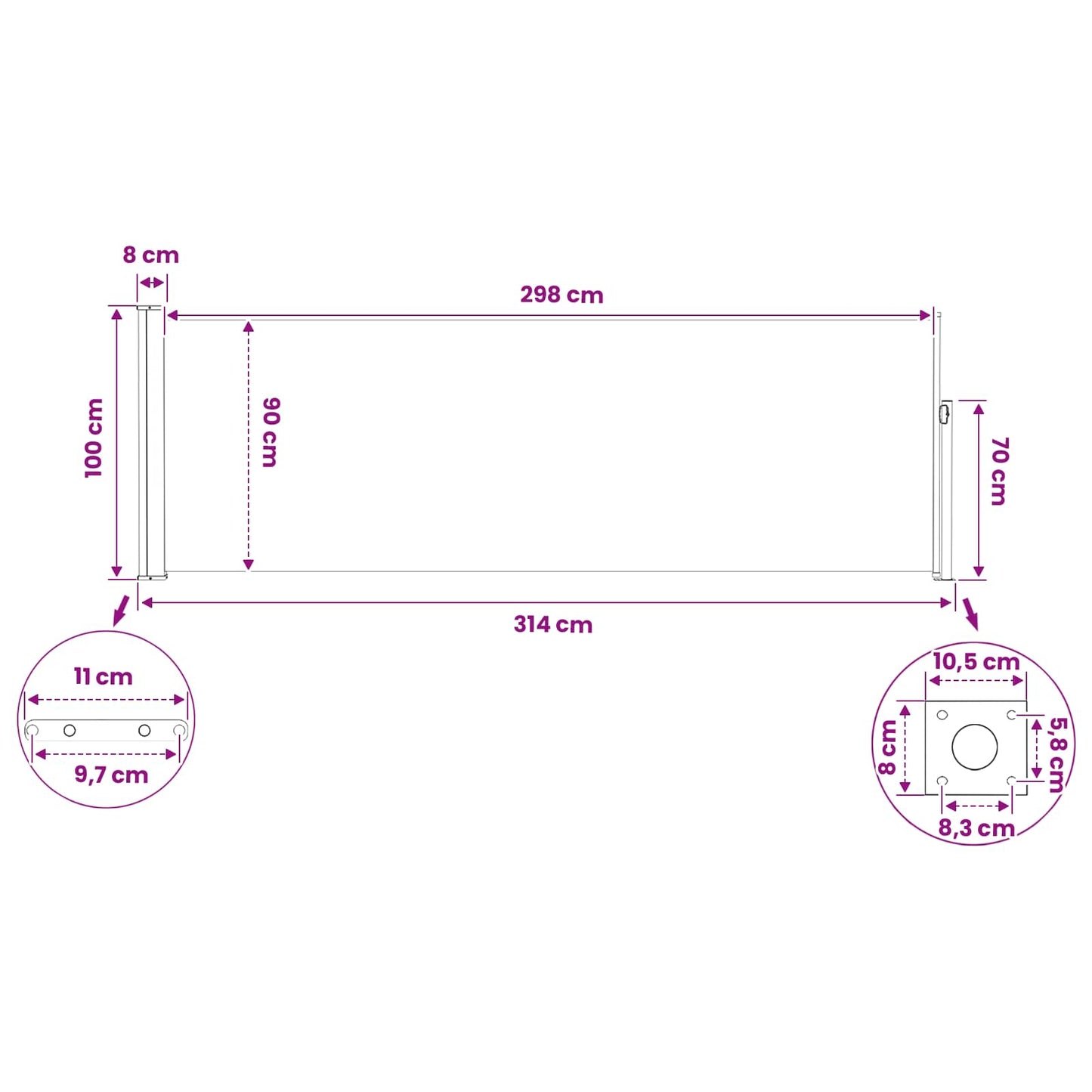vidaXL Ανακλινόμενος Πλευρικός Απλώστρα 300 x 100 cm Πολυεστέρας