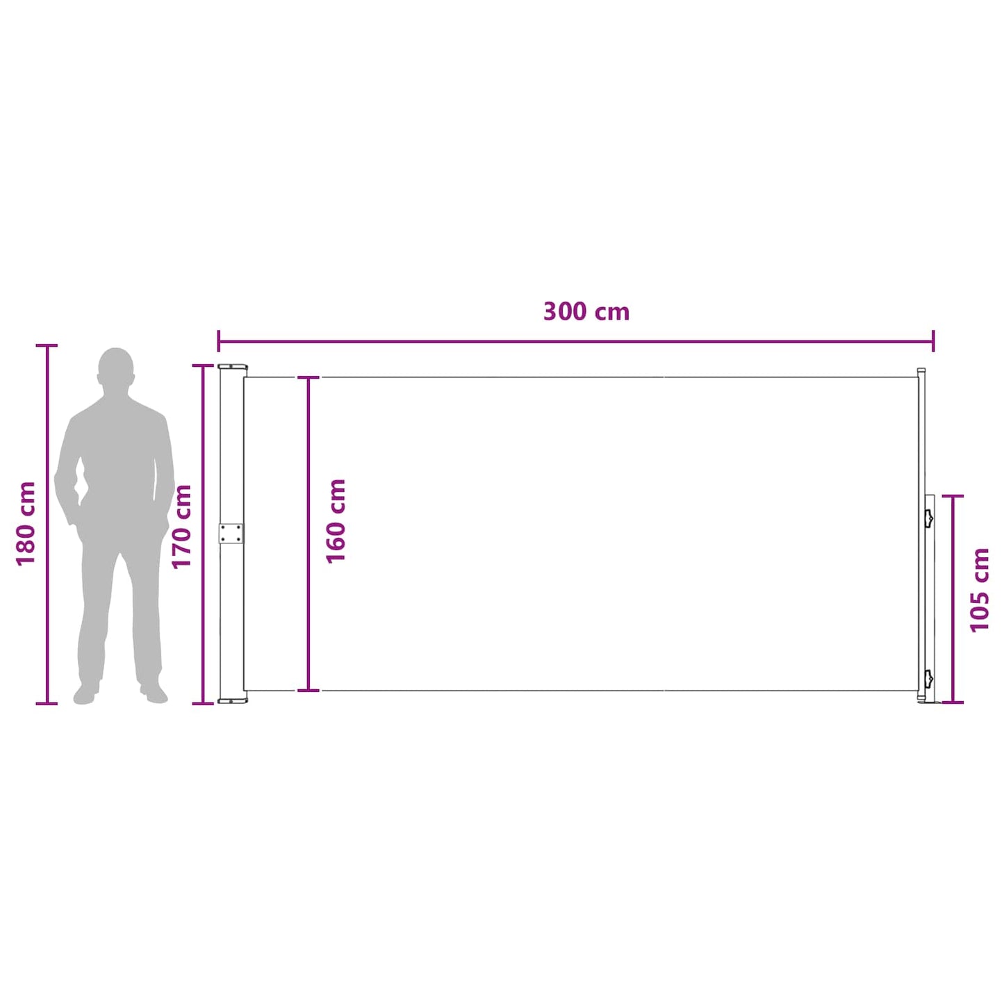 vidaXL Ανακλινόμενος Πλευρικός Απλώστρα 170 x 300 cm Πολυεστέρας