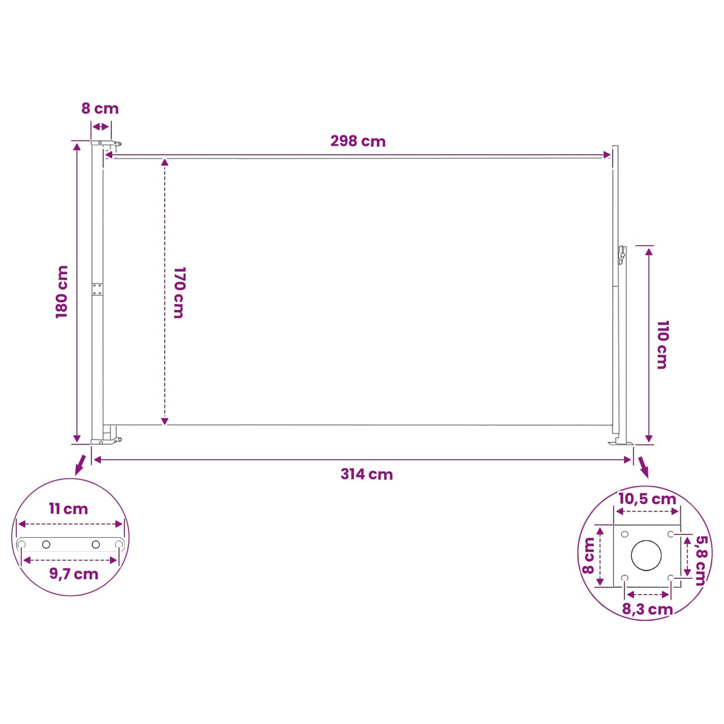 vidaXL Ανακλινόμενος Πλευρικός Απλώστρα 180 x 300 cm Πολυεστέρας