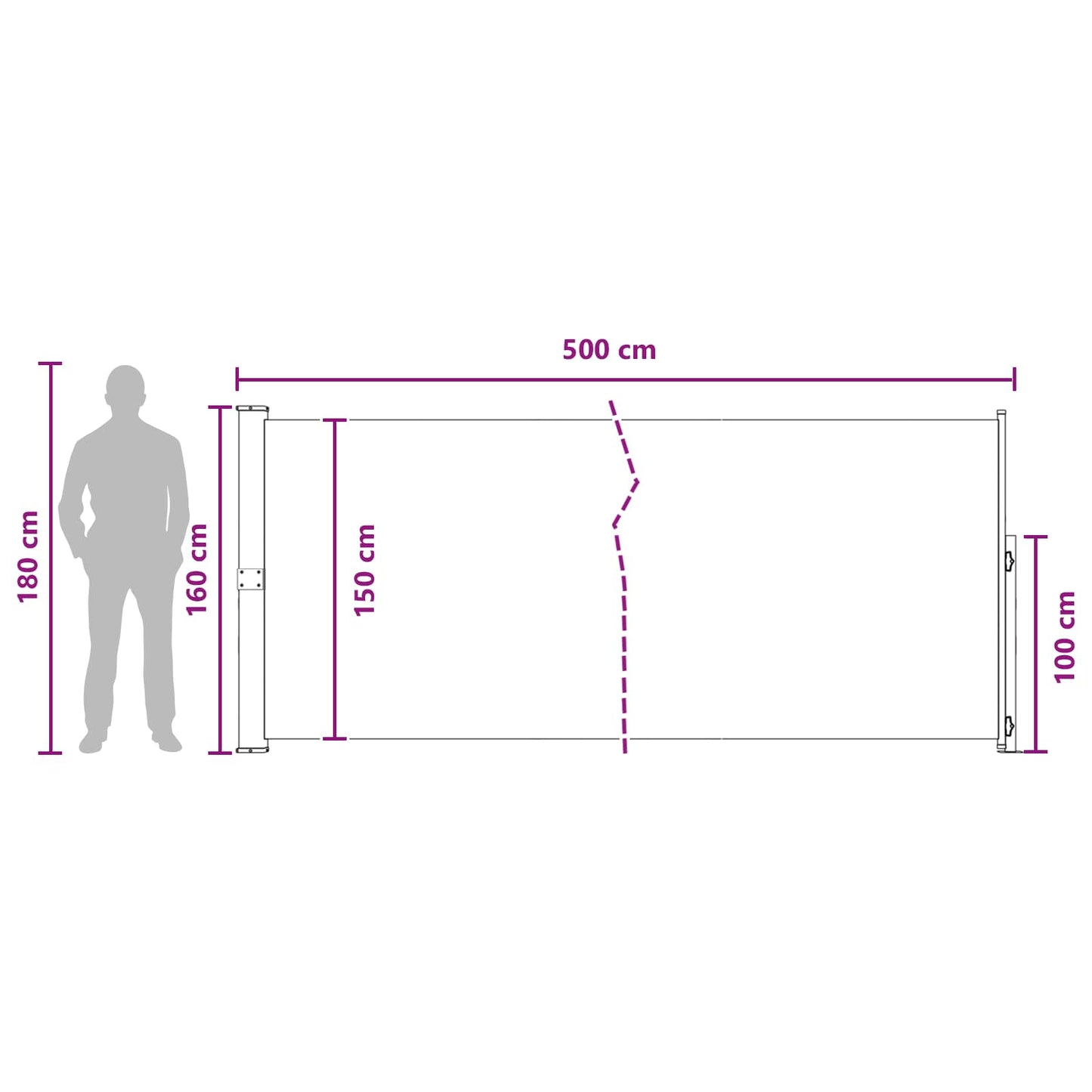 vidaXL Ανακλινόμενος Πλευρικός Απλώστρα 160 x 500 cm Πολυεστέρας