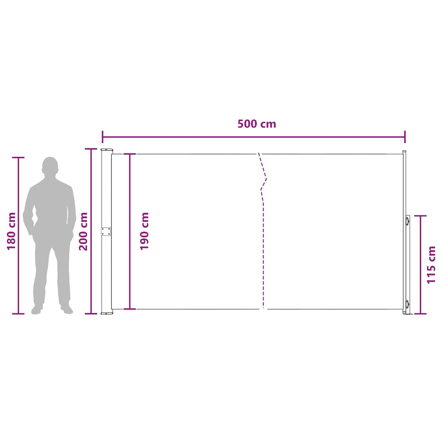 vidaXL Ανακλινόμενος Πλευρικός Απλώστρα 200 x 500 cm