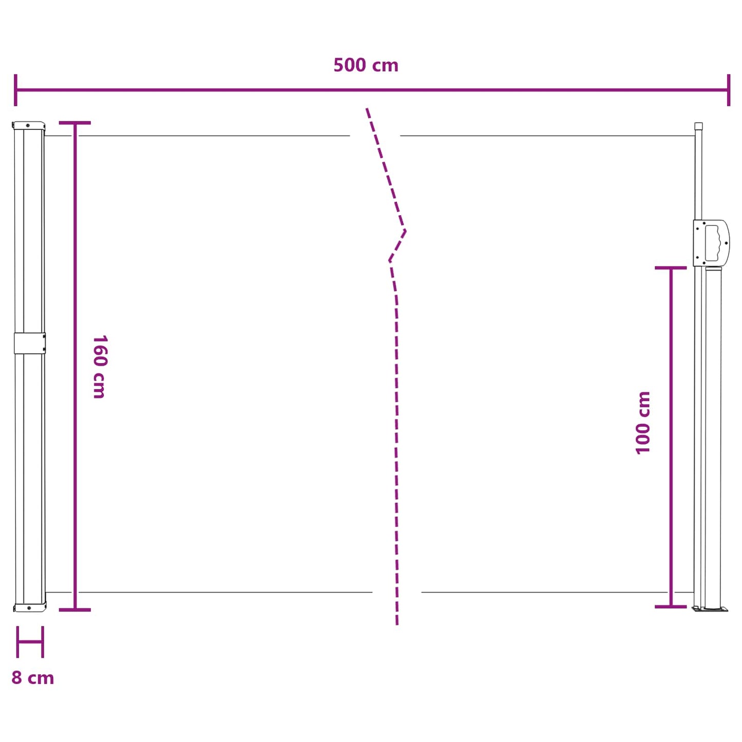 vidaXL Ανακλινόμενος Πλευρικός Απλώστρα 500 x 160 cm Πολυεστέρας
