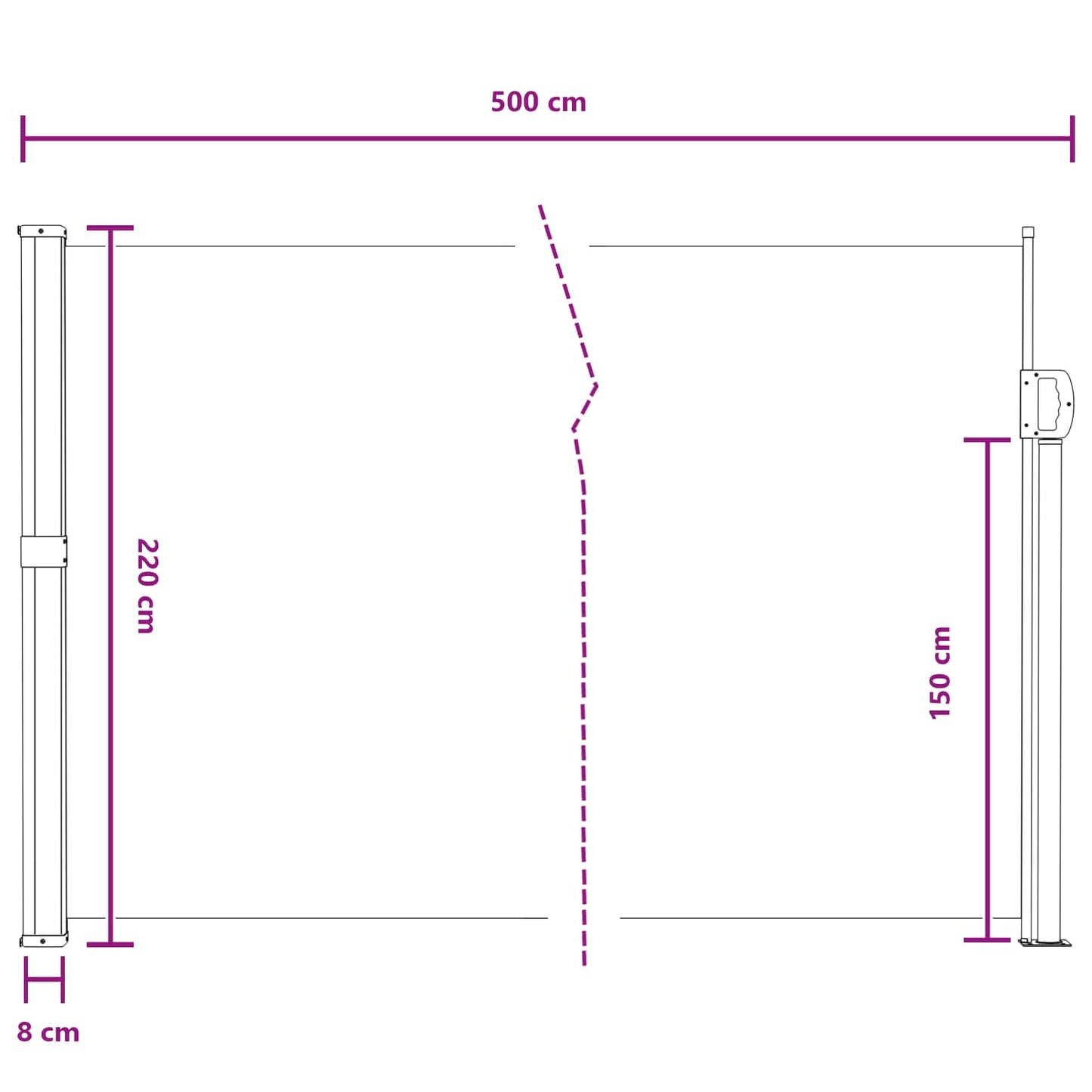 vidaXL Ανακλινόμενος Πλευρικός Απλώστρα 500 x 220 εκ. Πολυεστέρας