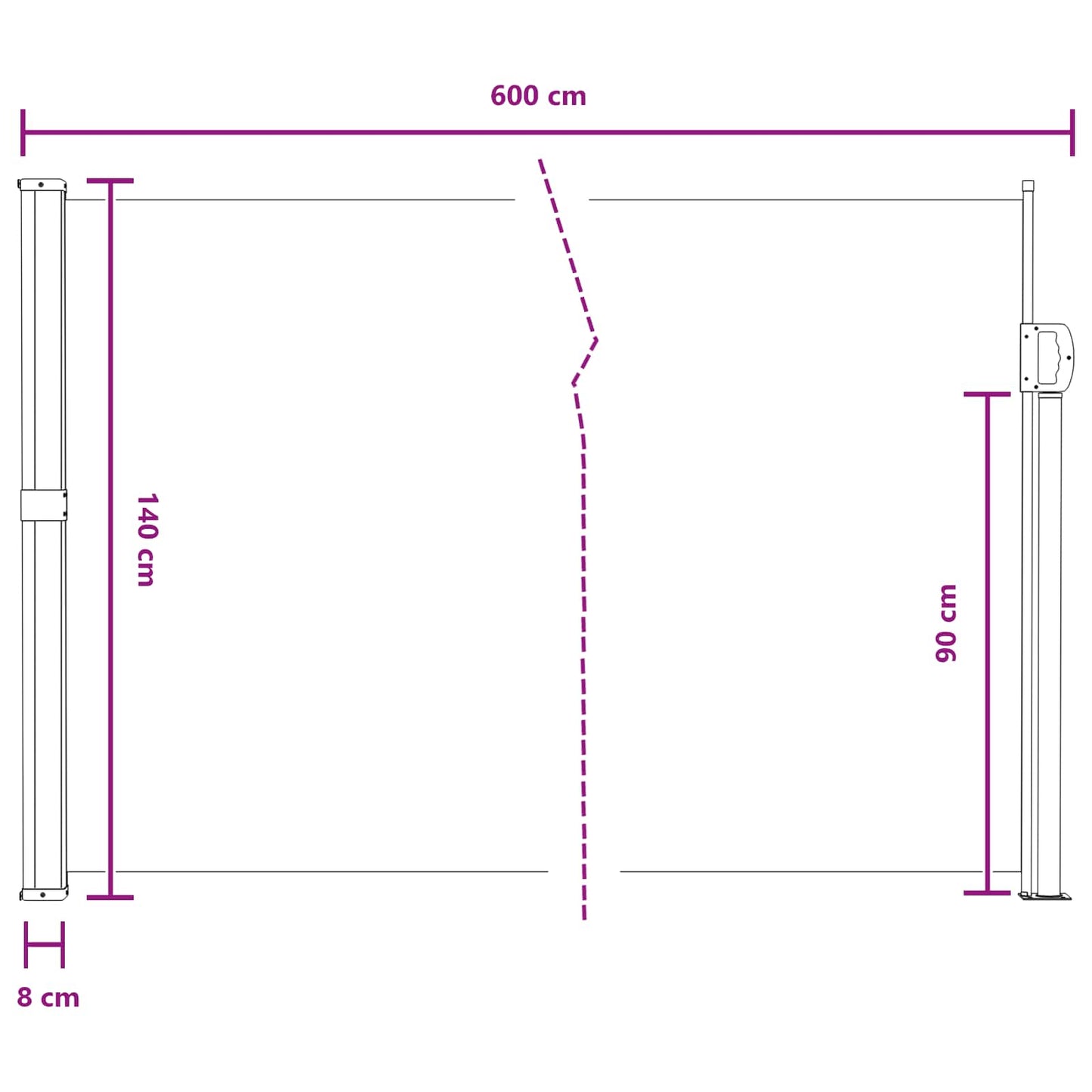vidaXL Ανακλινόμενος Πλευρικός Απλώστρα 600 x 140 cm Πολυεστέρας